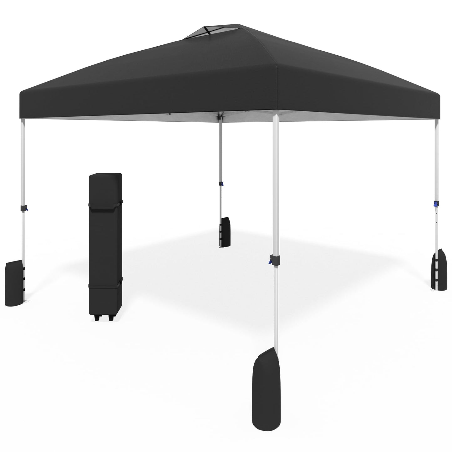 10x10 Pop Up Canopy - Instant Setup Beach Tent with Wheeled Carry Bag, 8 Sandbags & 4 Guy Lines - Portable Sun Shade for Camping, Events, Silver Coated Top, White