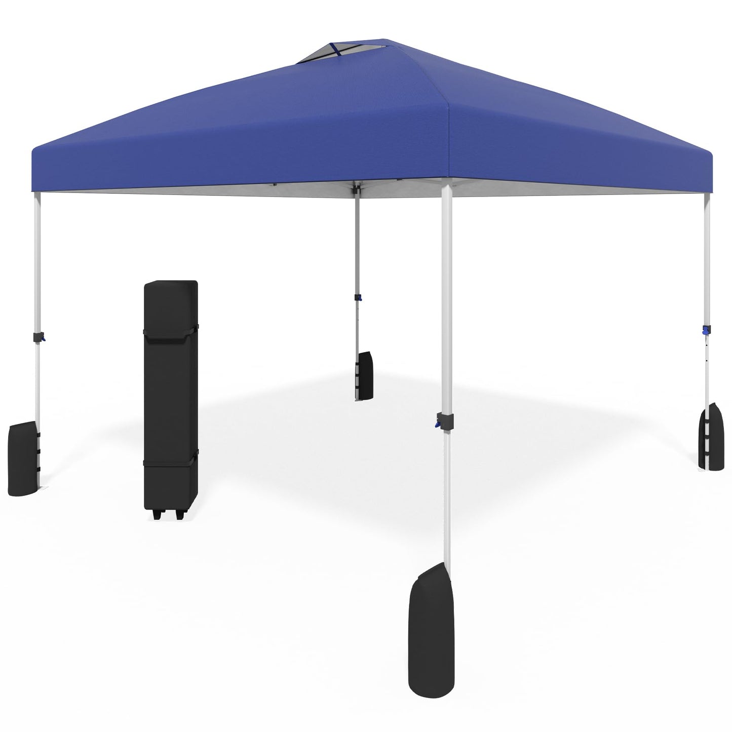 10x10 Pop Up Canopy - Instant Setup Beach Tent with Wheeled Carry Bag, 8 Sandbags & 4 Guy Lines - Portable Sun Shade for Camping, Events, Silver Coated Top, White