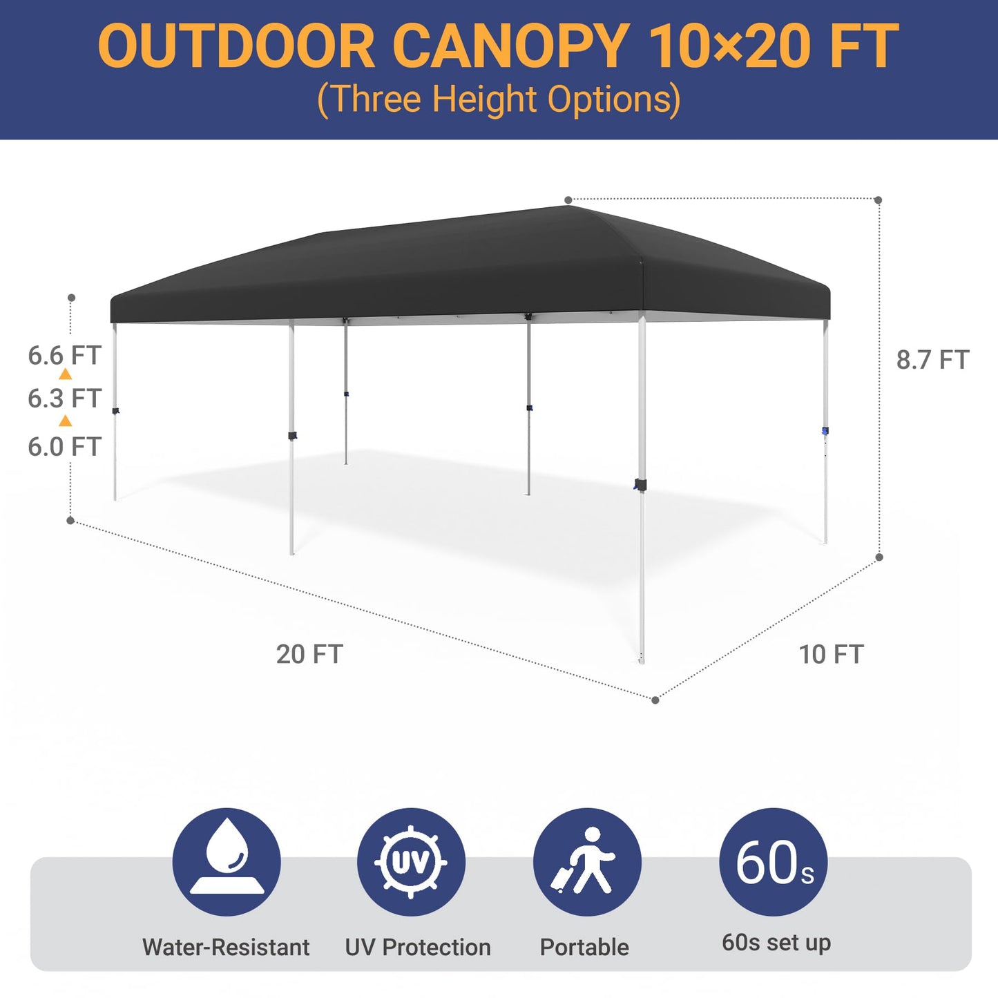 10x10 Pop Up Canopy - Instant Setup Beach Tent with Wheeled Carry Bag, 8 Sandbags & 4 Guy Lines - Portable Sun Shade for Camping, Events, Silver Coated Top, White