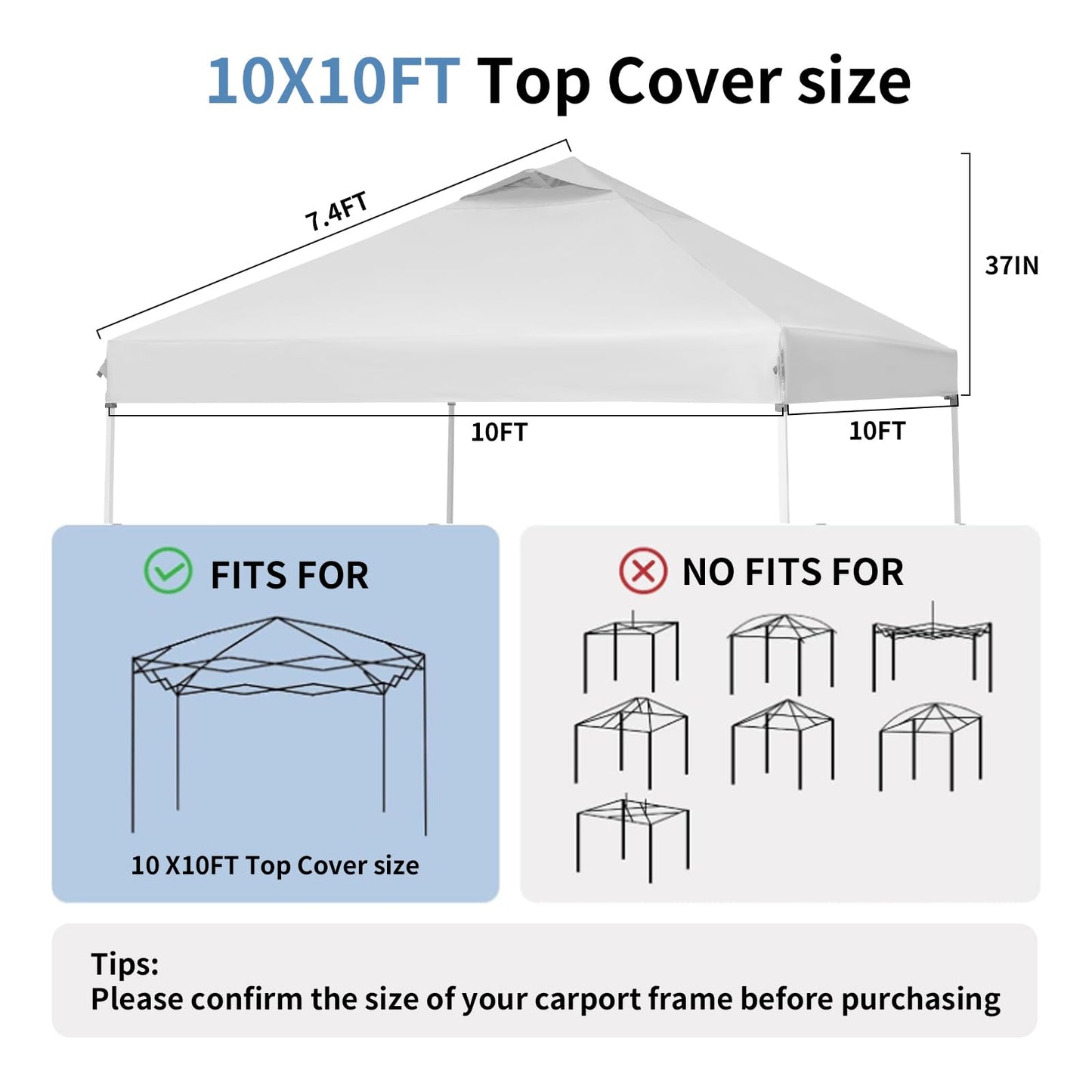 10x10 Canopy Replacement Top, Pop Up Tent with Air Vent for Straight Leg Frame, Waterproof with Windproof Ropes for Garden Patio Camping (Top Only) (White)