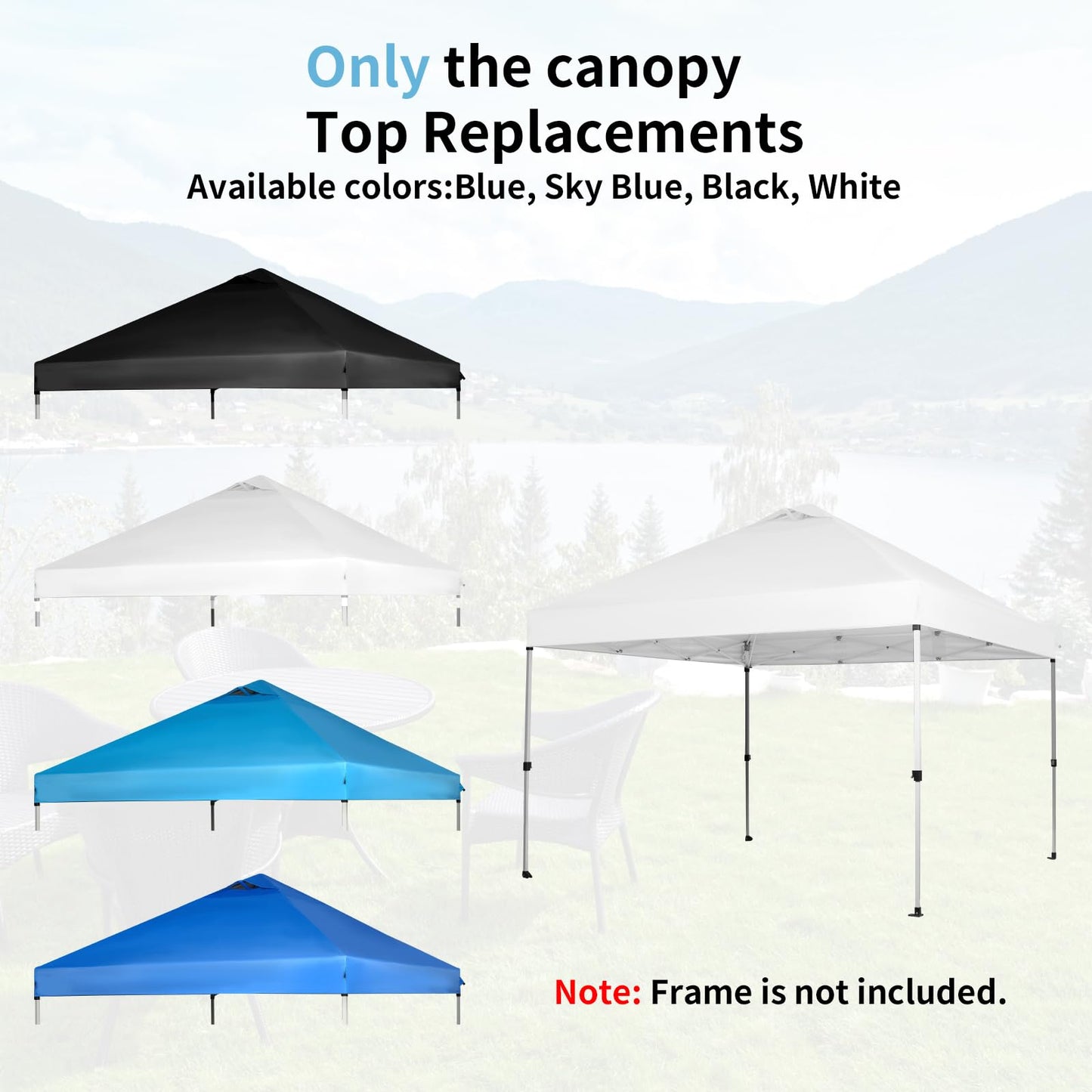 10x10 Canopy Replacement Top, Pop Up Tent with Air Vent for Straight Leg Frame, Waterproof with Windproof Ropes for Garden Patio Camping (Top Only) (White)