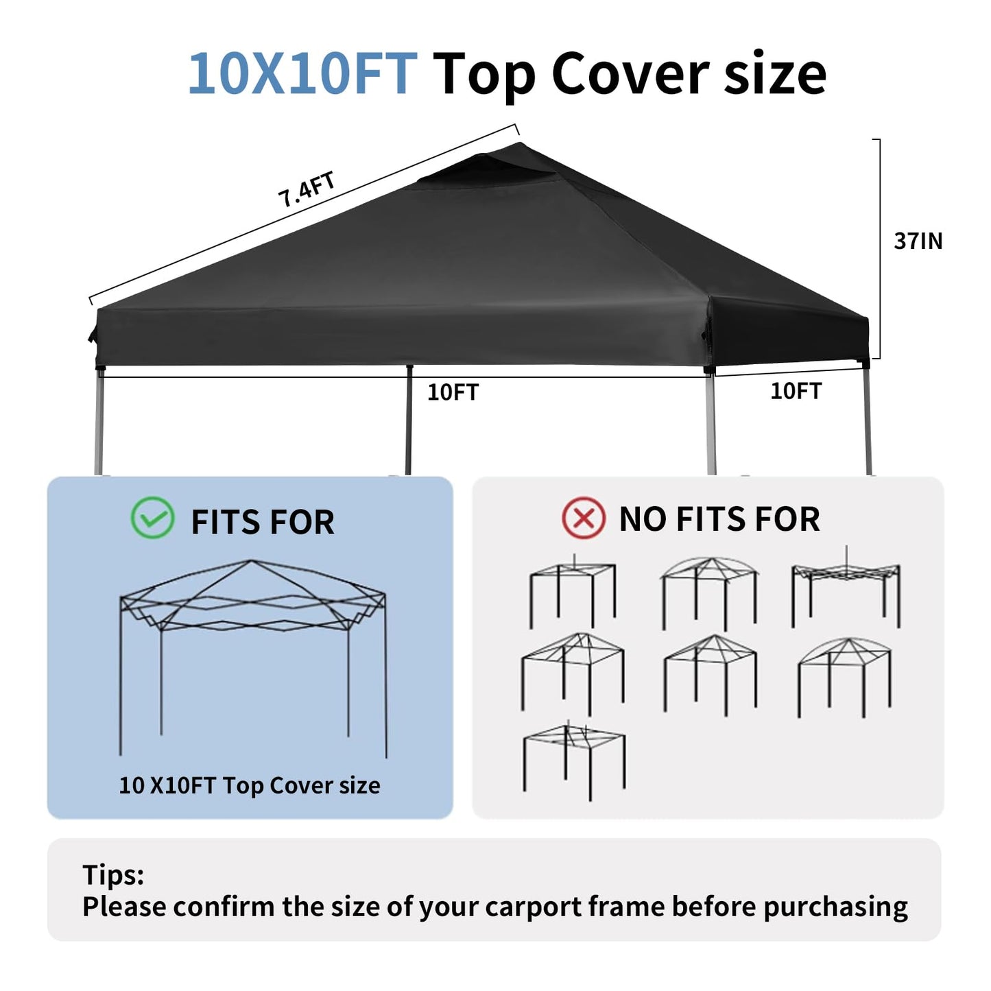 10x10 Canopy Replacement Top, Pop Up Tent with Air Vent for Straight Leg Frame, Waterproof with Windproof Ropes for Garden Patio Camping (Top Only) (White)