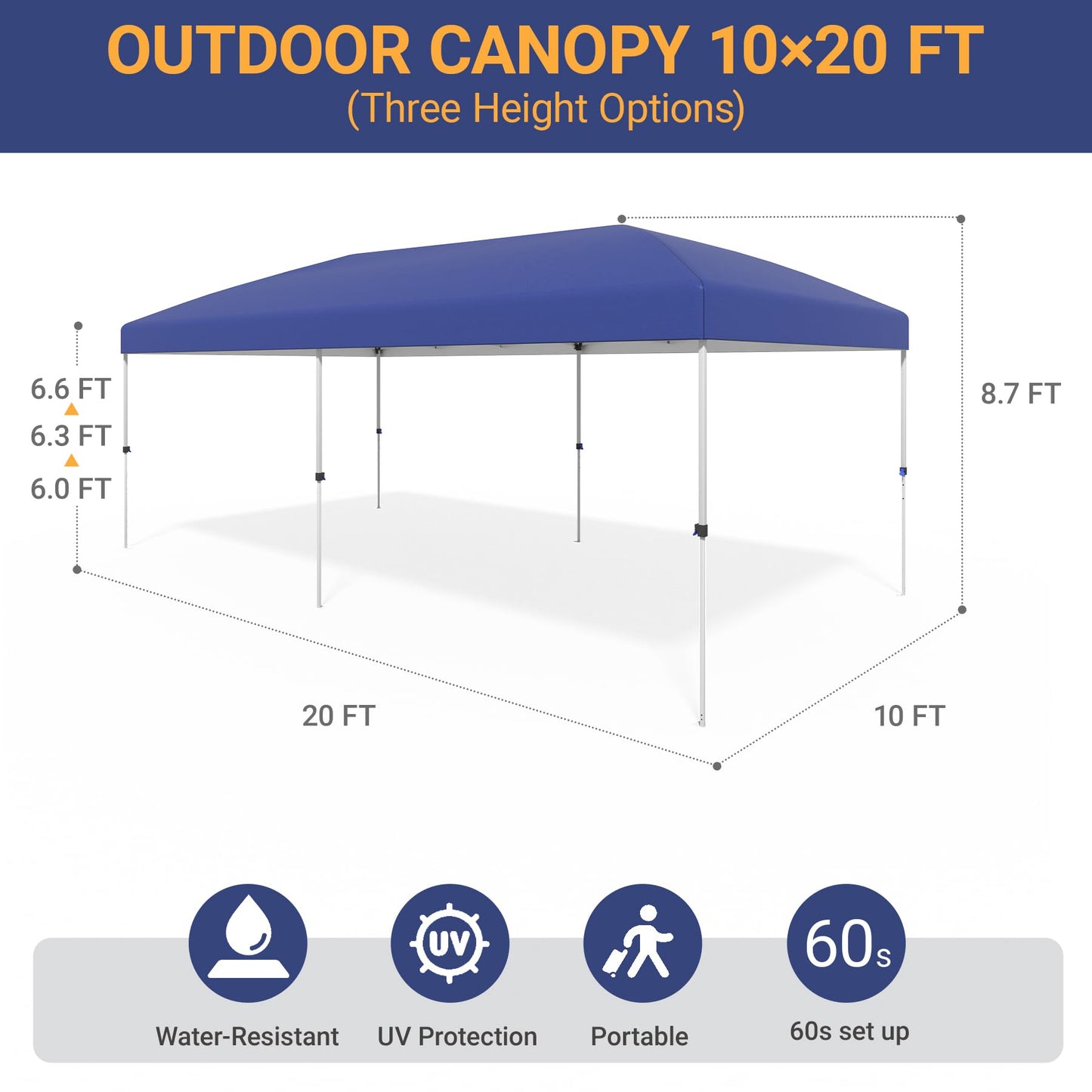 10x10 Pop Up Canopy - Instant Setup Beach Tent with Wheeled Carry Bag, 8 Sandbags & 4 Guy Lines - Portable Sun Shade for Camping, Events, Silver Coated Top, White