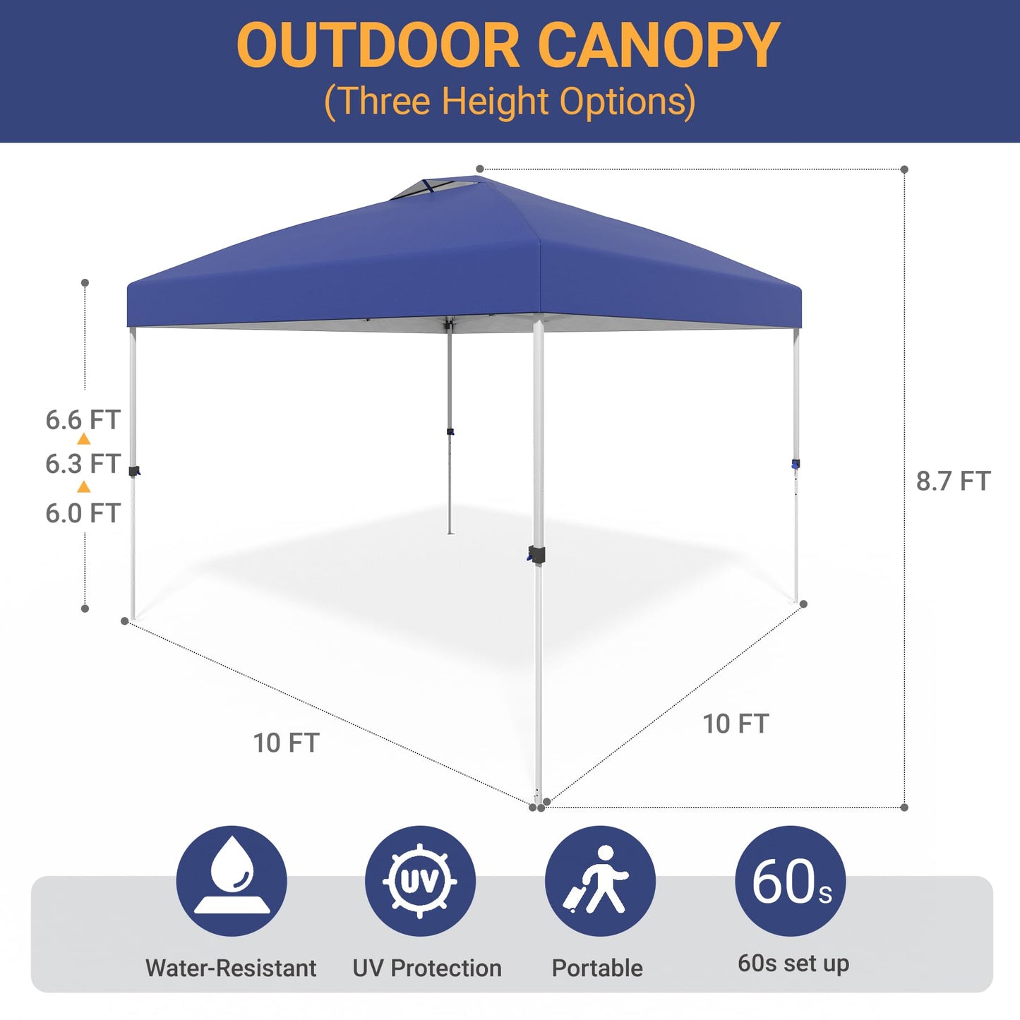 10x10 Pop Up Canopy - Instant Setup Beach Tent with Wheeled Carry Bag, 8 Sandbags & 4 Guy Lines - Portable Sun Shade for Camping, Events, Silver Coated Top, White