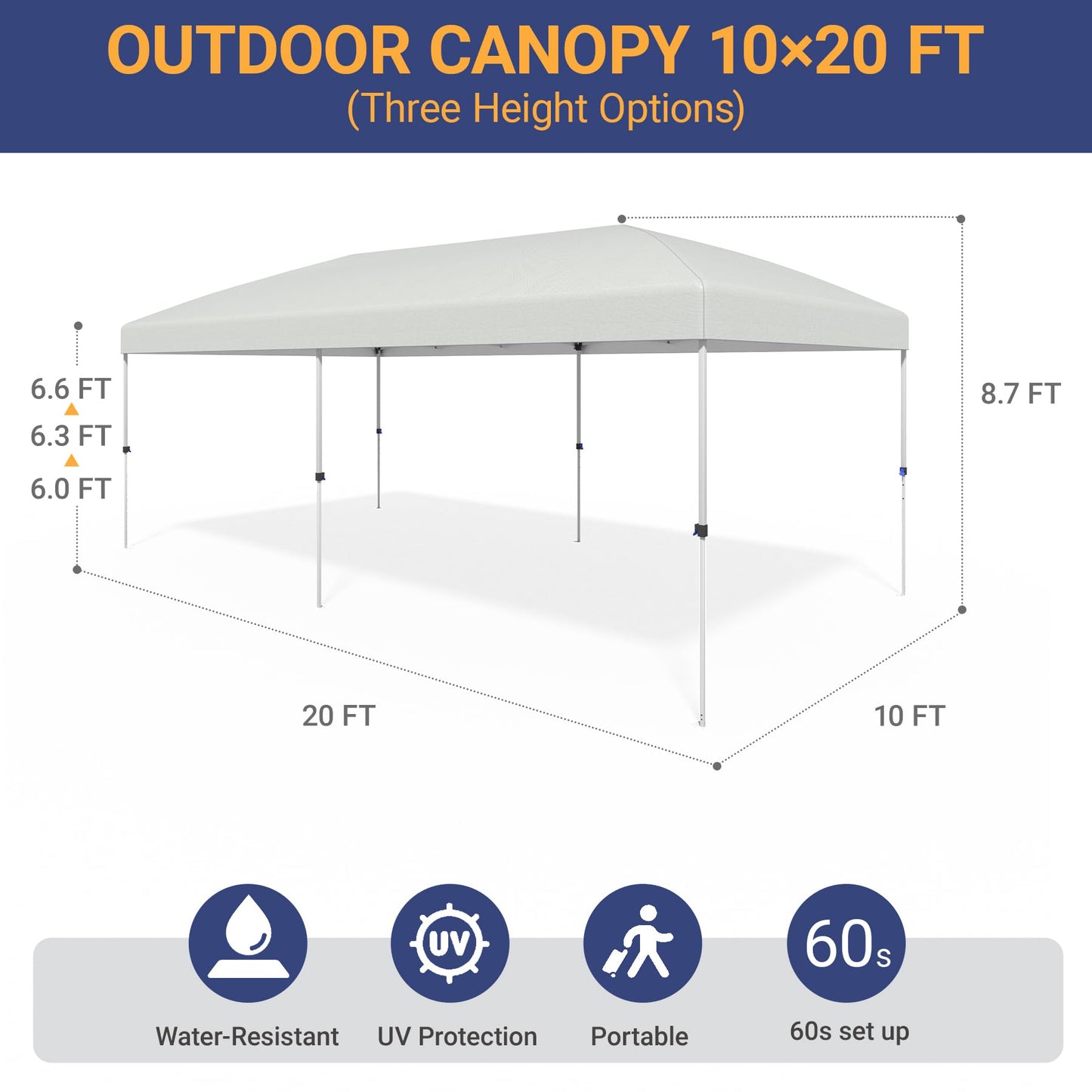 10x10 Pop Up Canopy - Instant Setup Beach Tent with Wheeled Carry Bag, 8 Sandbags & 4 Guy Lines - Portable Sun Shade for Camping, Events, Silver Coated Top, White