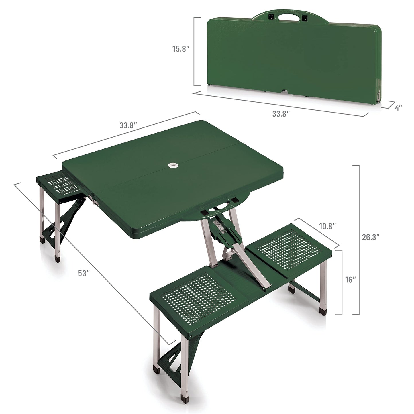 PICNIC TIME Portable Folding Picnic Table with Seats for 4, Collapsible Aluminum Table with Benches & Umbrella Hole, Lightweight Foldable Table for Camping, Travel, Backyard, Tailgating (Red)