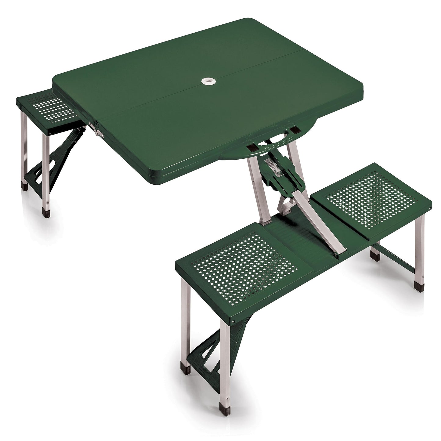 PICNIC TIME Portable Folding Picnic Table with Seats for 4, Collapsible Aluminum Table with Benches & Umbrella Hole, Lightweight Foldable Table for Camping, Travel, Backyard, Tailgating (Red)