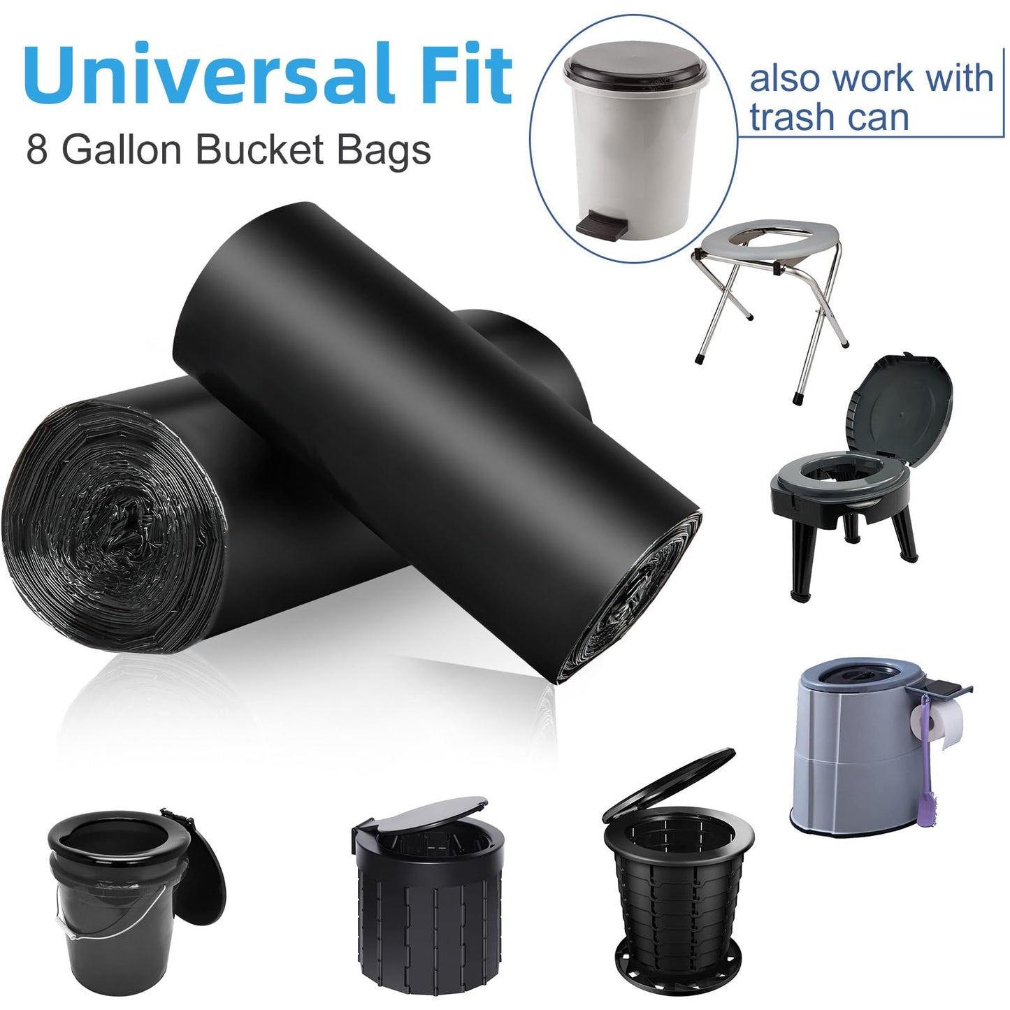 100 Portable Toilet Bags, Drawstring Biodegradable Camping Potty Bags 8 Gallon Waste Bags for 5-8 Gallon Bucket Toilet Adults Outdoor Camping Car