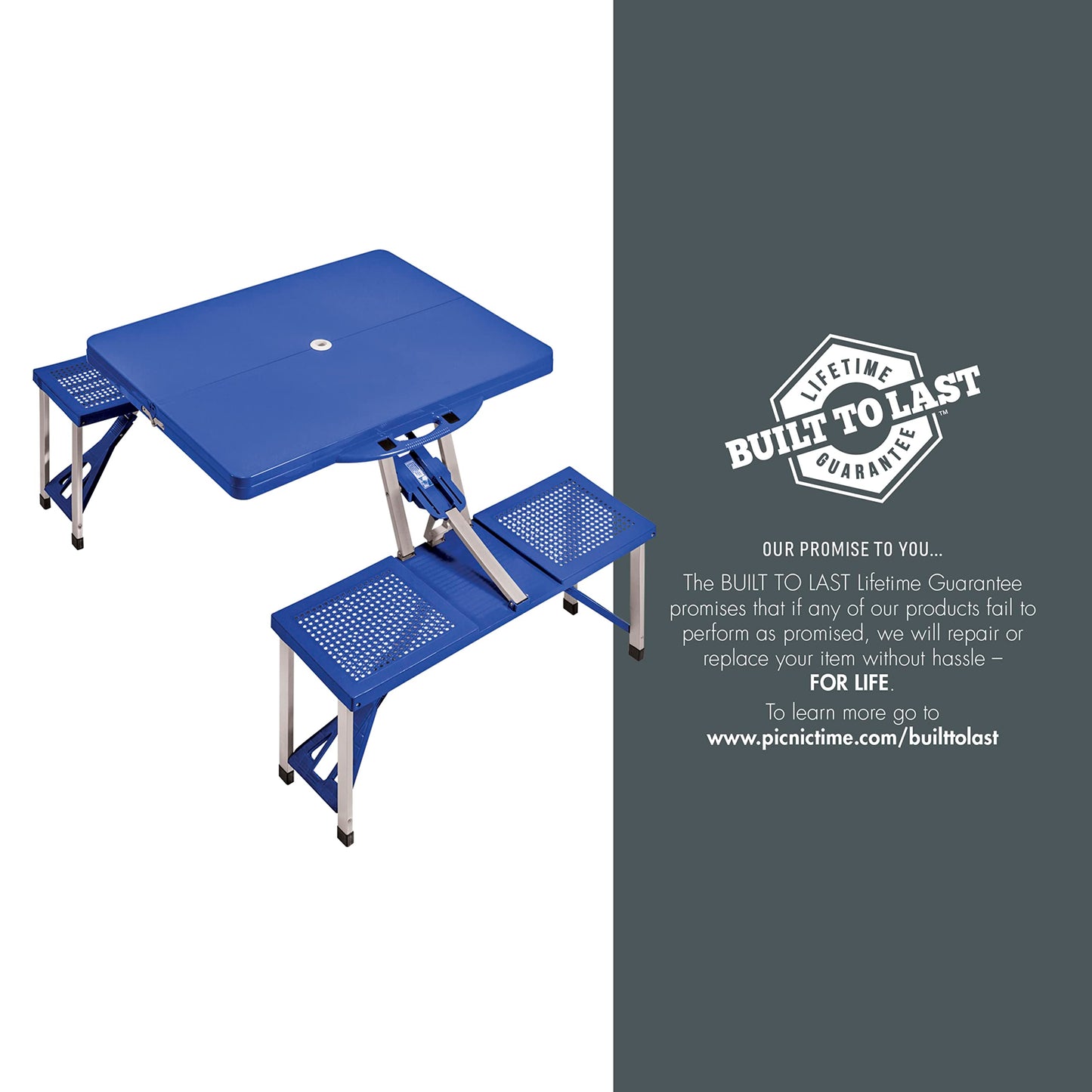 PICNIC TIME Portable Folding Picnic Table with Seats for 4, Collapsible Aluminum Table with Benches & Umbrella Hole, Lightweight Foldable Table for Camping, Travel, Backyard, Tailgating (Red)