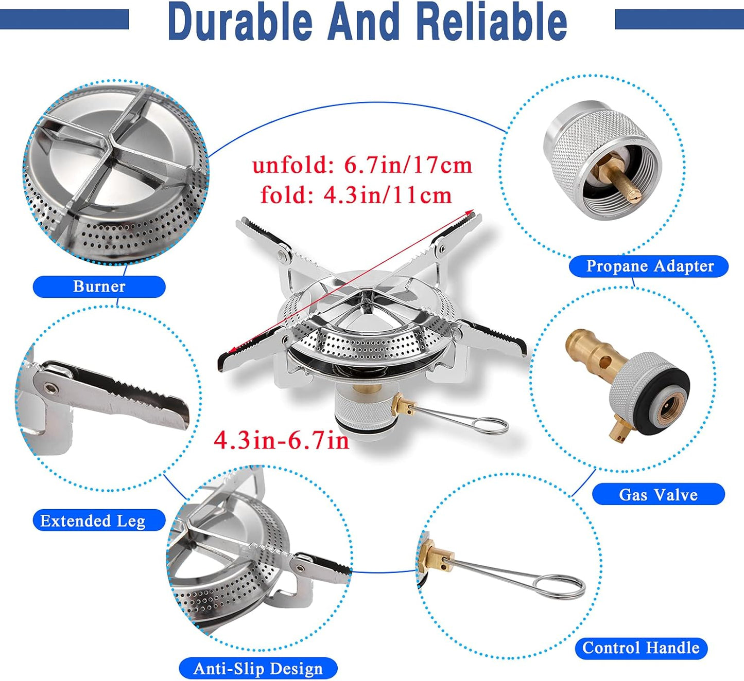 Caudblor Camping Stove with Butane Adapter - Lightweight Backpacking Stove for Hiking & Travel