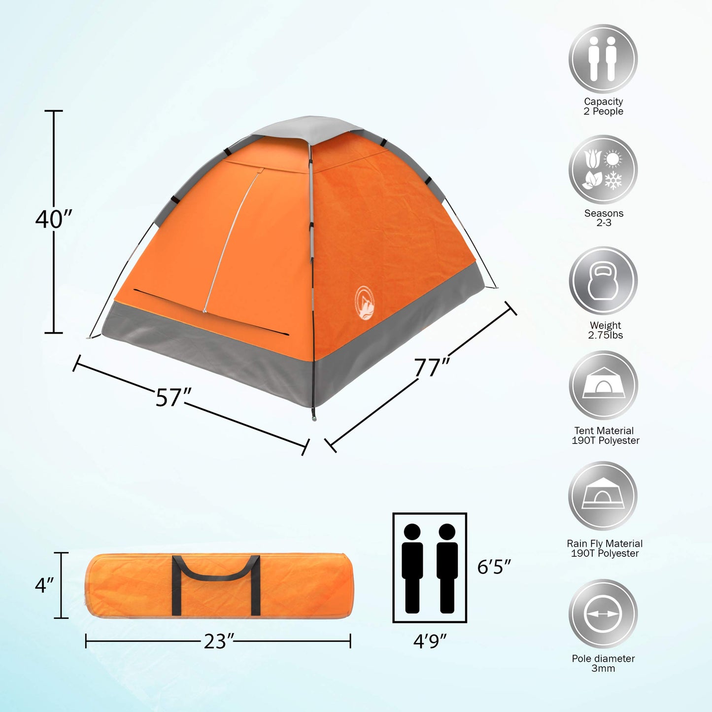 2-Person Dome Tent – Easy Set Up Shelter with Rain Fly and Carrying Bag for Camping