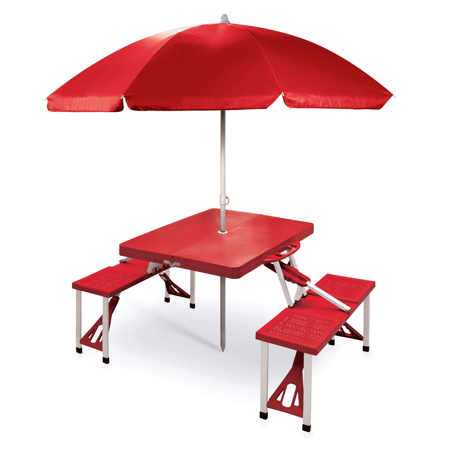 PICNIC TIME Portable Folding Picnic Table with Seats for 4, Collapsible Aluminum Table with Benches & Umbrella Hole, Lightweight Foldable Table for Camping, Travel, Backyard, Tailgating (Red)