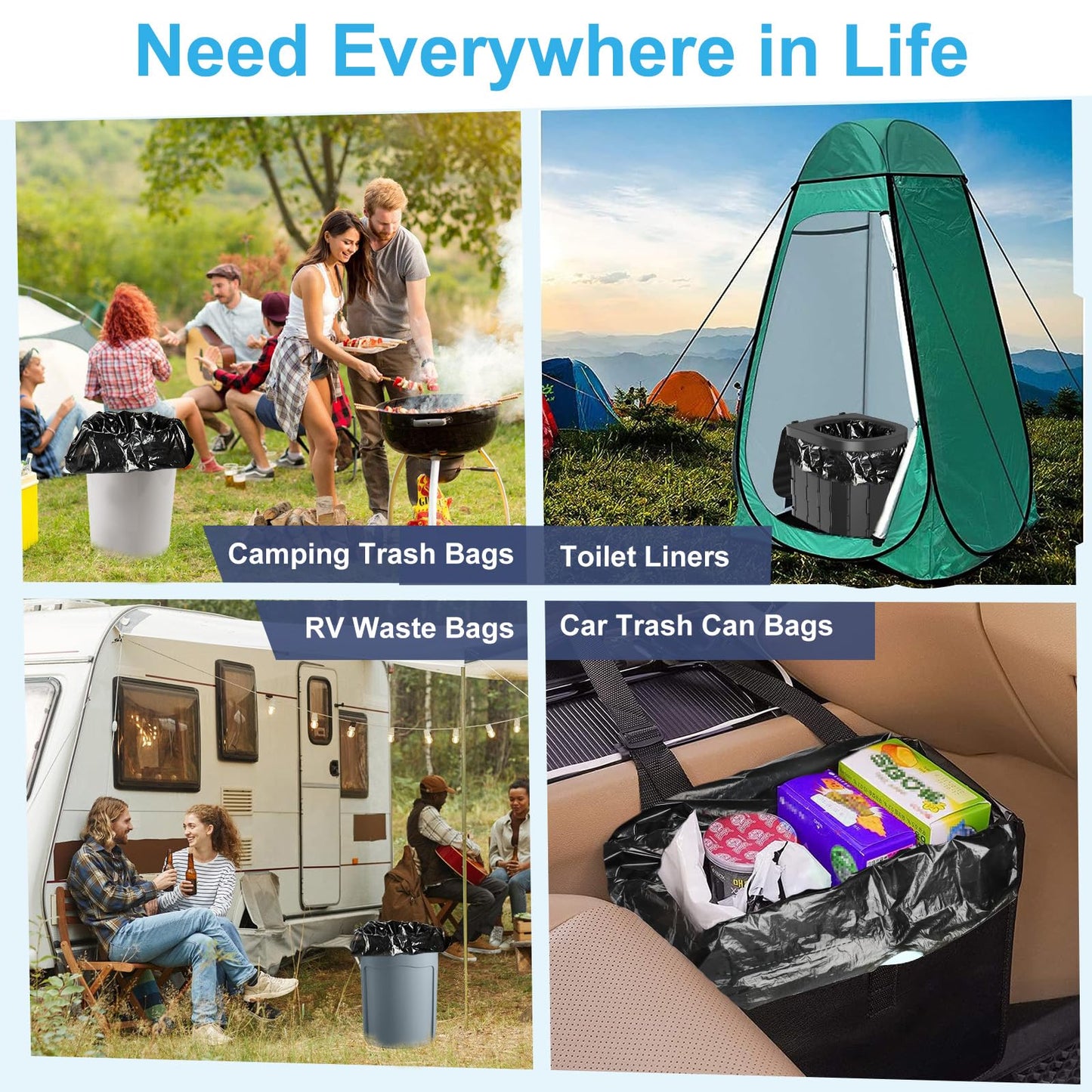100 Portable Toilet Bags, Drawstring Biodegradable Camping Potty Bags 8 Gallon Waste Bags for 5-8 Gallon Bucket Toilet Adults Outdoor Camping Car