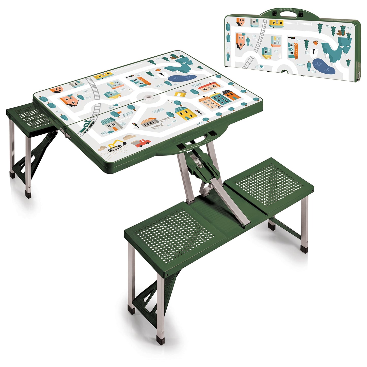 PICNIC TIME Portable Folding Picnic Table with Seats for 4, Collapsible Aluminum Table with Benches & Umbrella Hole, Lightweight Foldable Table for Camping, Travel, Backyard, Tailgating (Red)