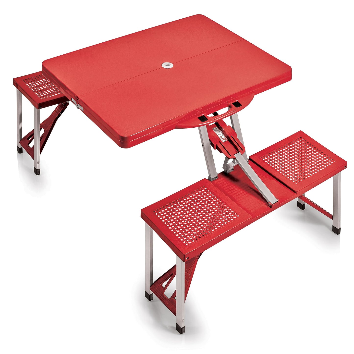 PICNIC TIME Portable Folding Picnic Table with Seats for 4, Collapsible Aluminum Table with Benches & Umbrella Hole, Lightweight Foldable Table for Camping, Travel, Backyard, Tailgating (Red)