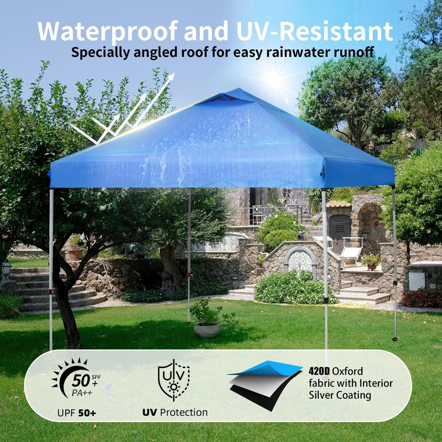 10x10 Canopy Replacement Top, Pop Up Tent with Air Vent for Straight Leg Frame, Waterproof with Windproof Ropes for Garden Patio Camping (Top Only) (White)