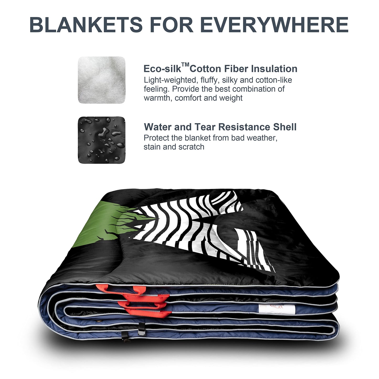 ECOSILK Outdoor Blanket Waterproof | XL Puffy Camping Blanket for Hiking Backpacking | Lightweight Packable Travel Cars Blanket w. Stuff Sack for Picnic Festival |55 X 79 in| Forest Camo…