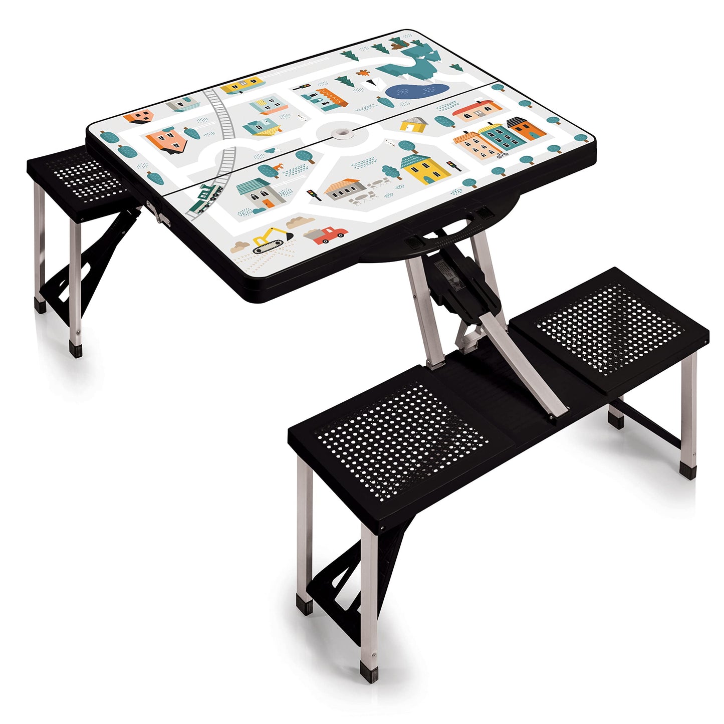 PICNIC TIME Portable Folding Picnic Table with Seats for 4, Collapsible Aluminum Table with Benches & Umbrella Hole, Lightweight Foldable Table for Camping, Travel, Backyard, Tailgating (Red)