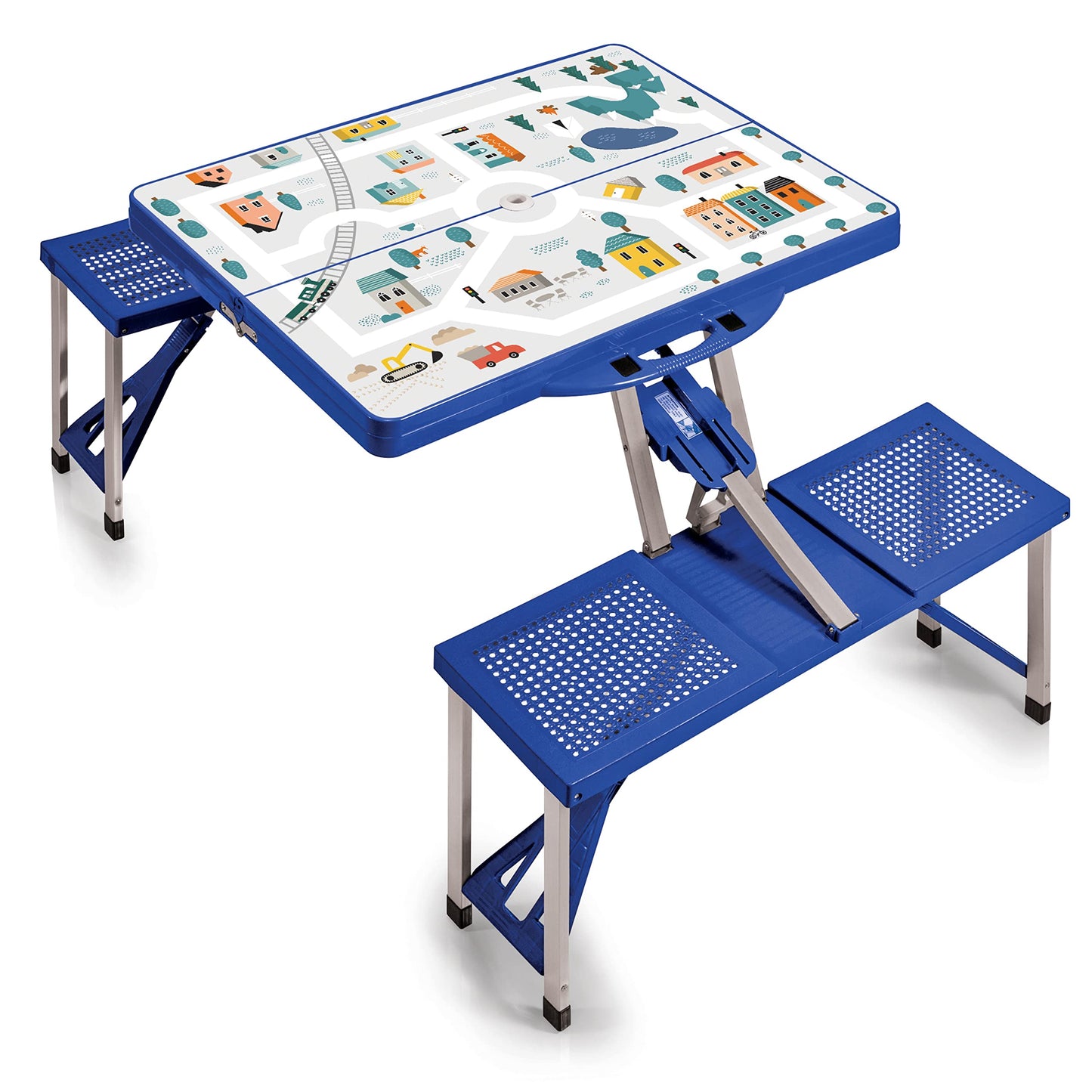 PICNIC TIME Portable Folding Picnic Table with Seats for 4, Collapsible Aluminum Table with Benches & Umbrella Hole, Lightweight Foldable Table for Camping, Travel, Backyard, Tailgating (Red)