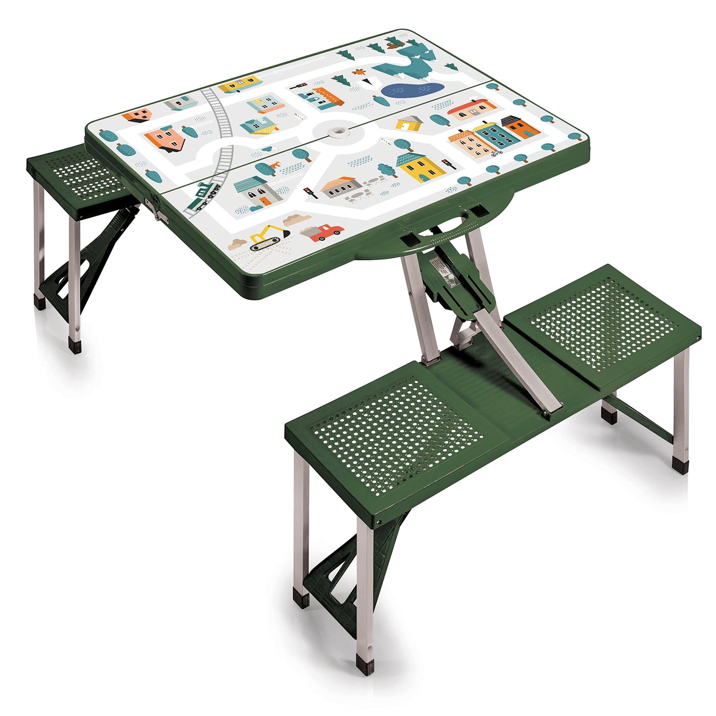 PICNIC TIME Portable Folding Picnic Table with Seats for 4, Collapsible Aluminum Table with Benches & Umbrella Hole, Lightweight Foldable Table for Camping, Travel, Backyard, Tailgating (Red)