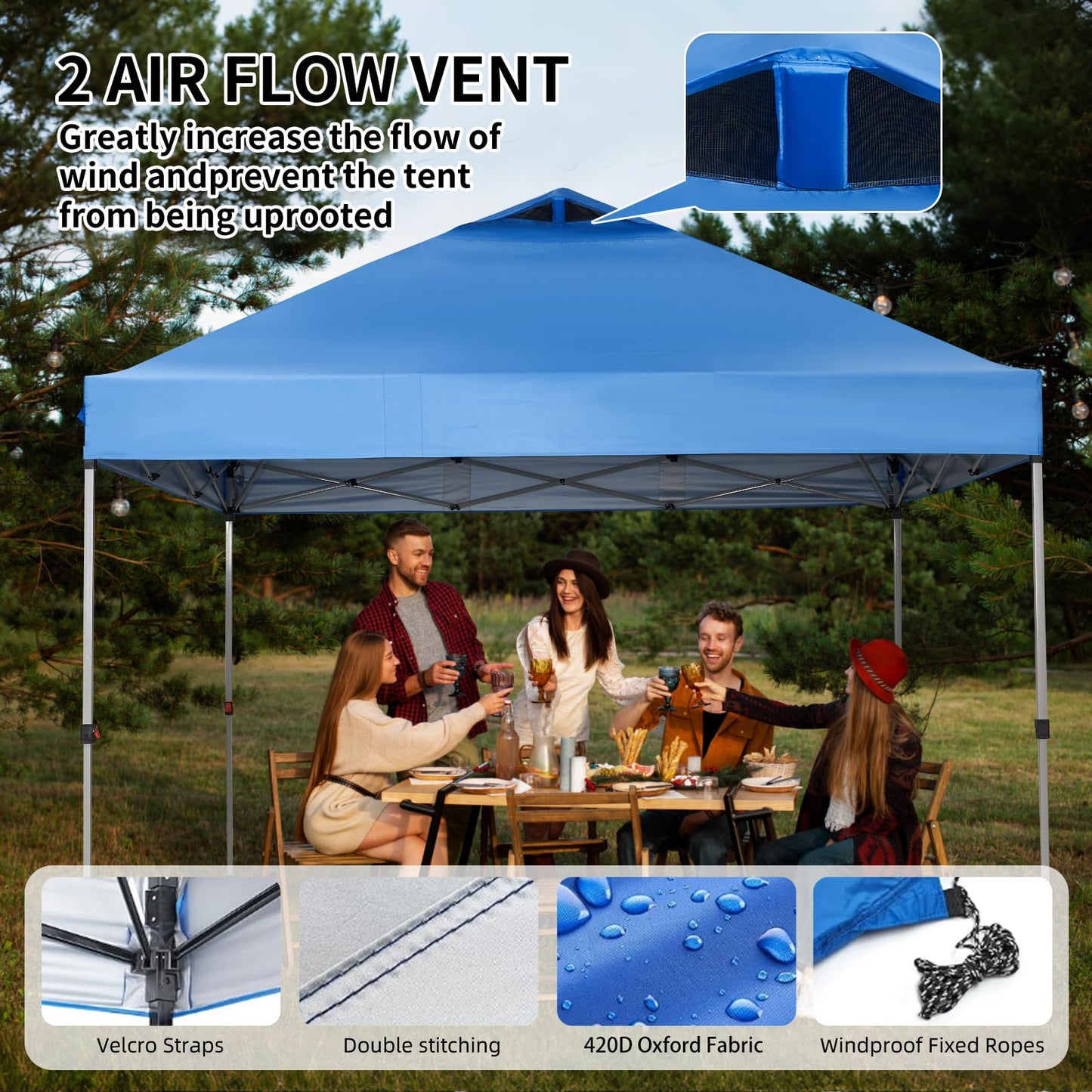 10x10 Canopy Replacement Top, Pop Up Tent with Air Vent for Straight Leg Frame, Waterproof with Windproof Ropes for Garden Patio Camping (Top Only) (White)