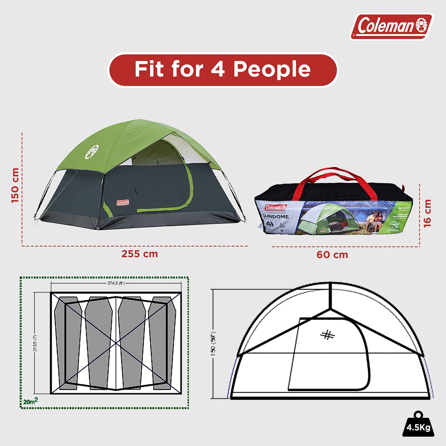 Coleman Sundome Camping Tent with Rainfly, 2/3/4/6 Person Tent Sets Up in 10 Mins, Weatherproof Shelter for Camping, Festivals, Backyard, Sleepovers, & More
