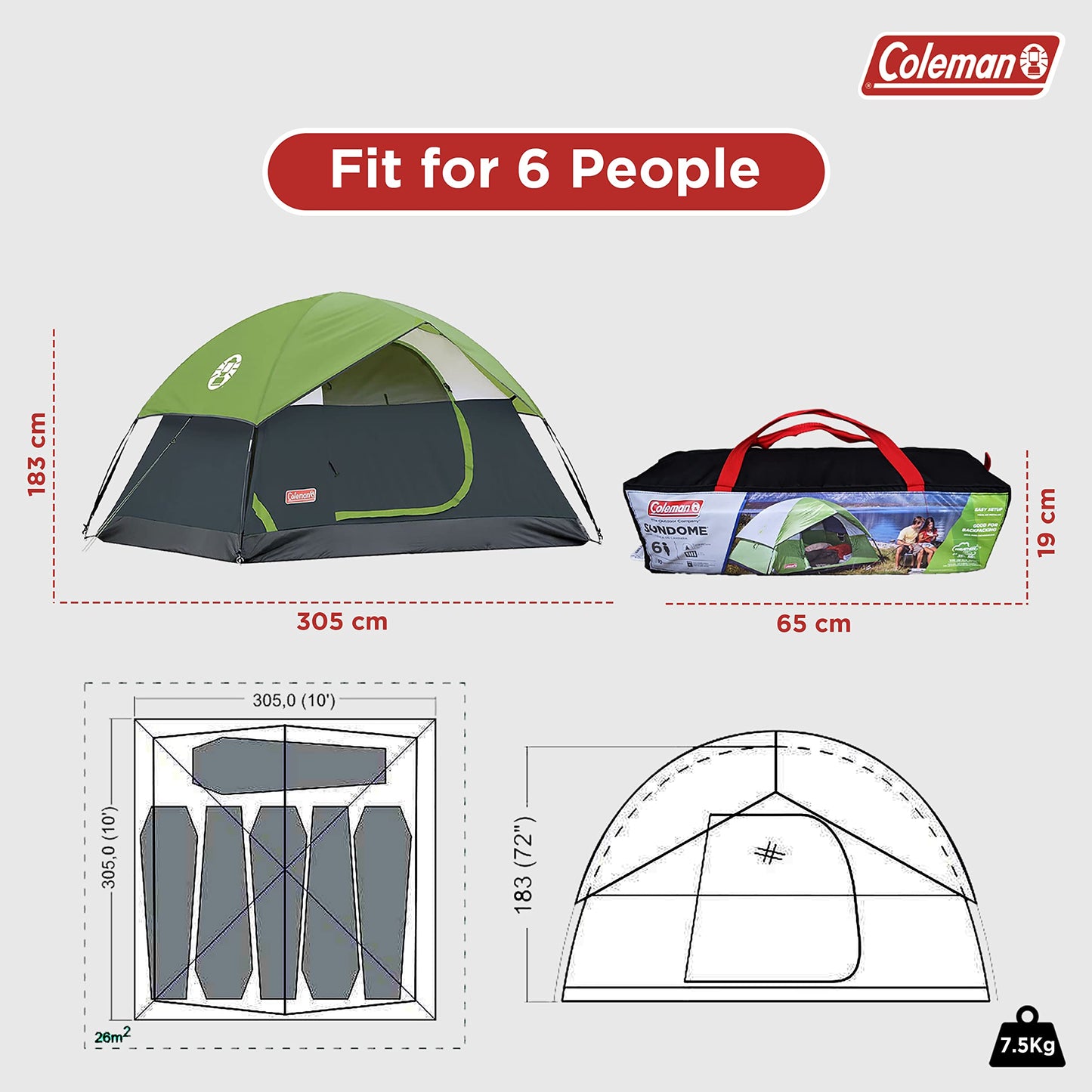 Coleman Sundome Camping Tent with Rainfly, 2/3/4/6 Person Tent Sets Up in 10 Mins, Weatherproof Shelter for Camping, Festivals, Backyard, Sleepovers, & More