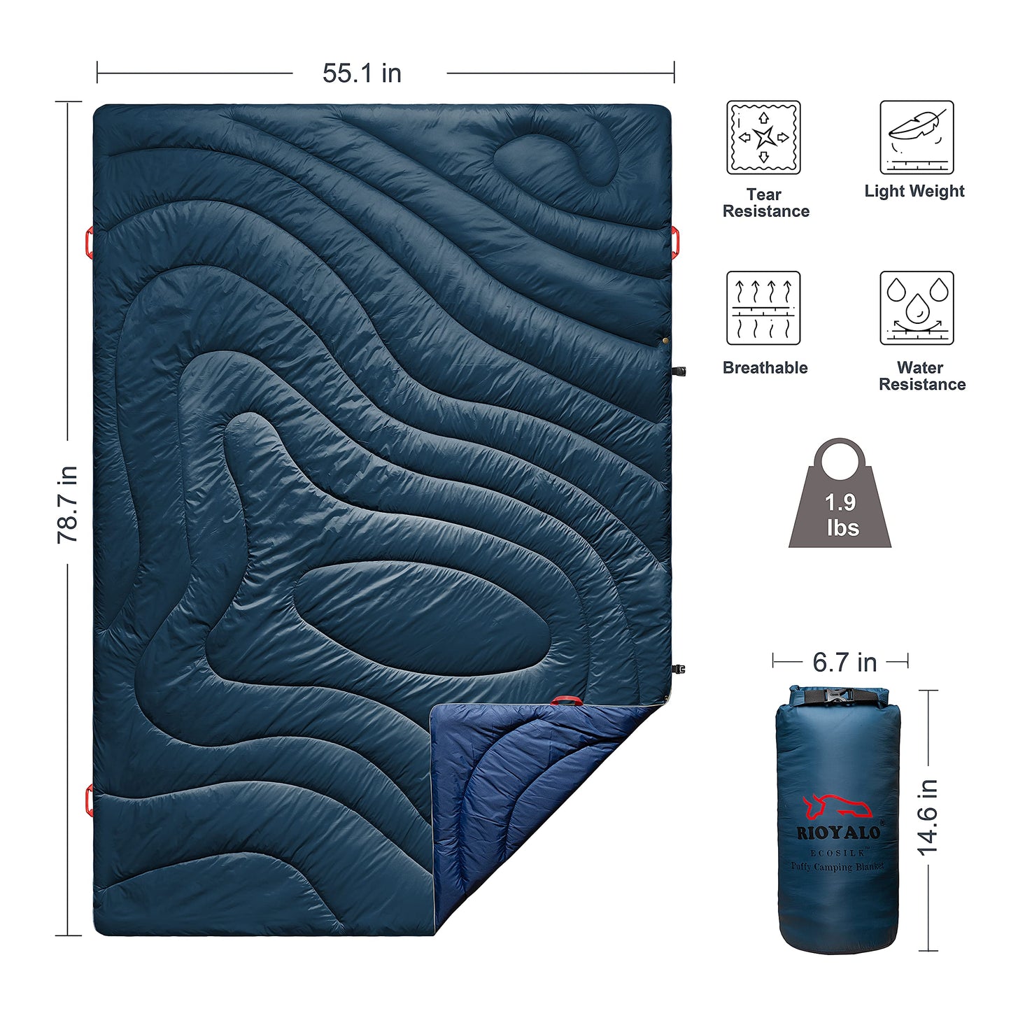 ECOSILK Outdoor Blanket Waterproof | XL Puffy Camping Blanket for Hiking Backpacking | Lightweight Packable Travel Cars Blanket w. Stuff Sack for Picnic Festival |55 X 79 in| Forest Camo…
