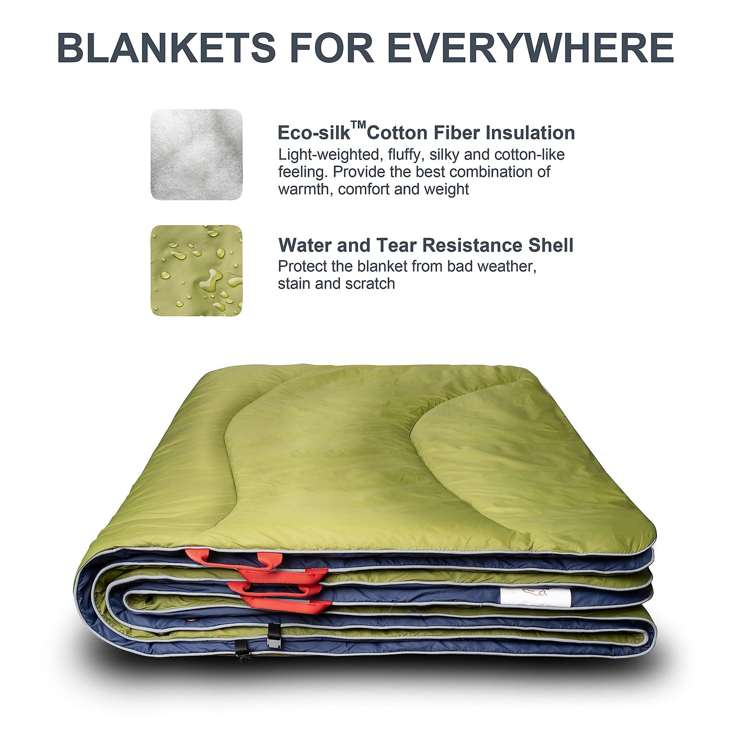 ECOSILK Outdoor Blanket Waterproof | XL Puffy Camping Blanket for Hiking Backpacking | Lightweight Packable Travel Cars Blanket w. Stuff Sack for Picnic Festival |55 X 79 in| Forest Camo…