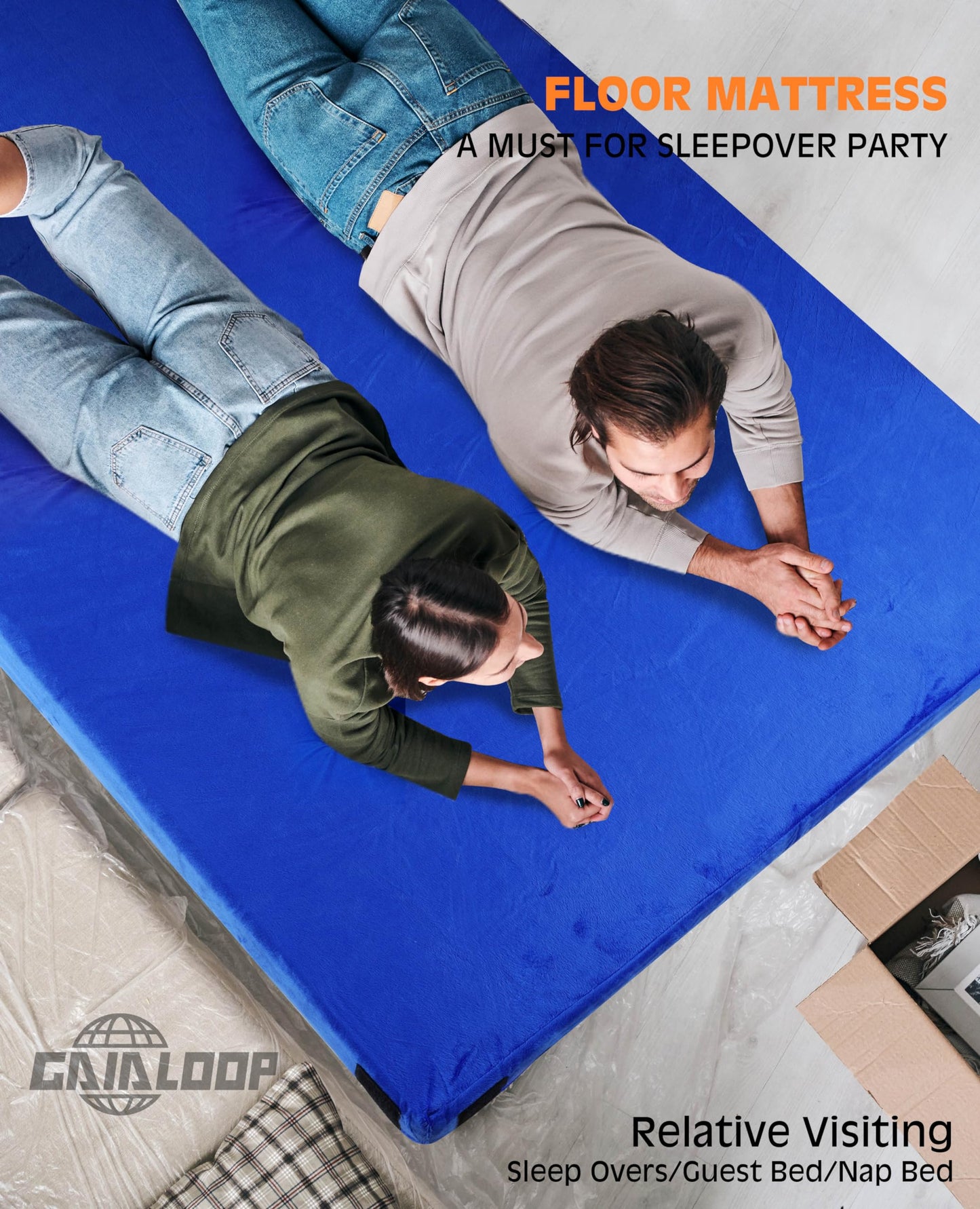 4 Inch GAIALOOP Extra Thick Memory Foam Camping Mattress, Roll Up Floor Sleeping Mat Camp Cot Mattress Pad Travel Camping Couch Bed for Guest Adults Side Sleepers