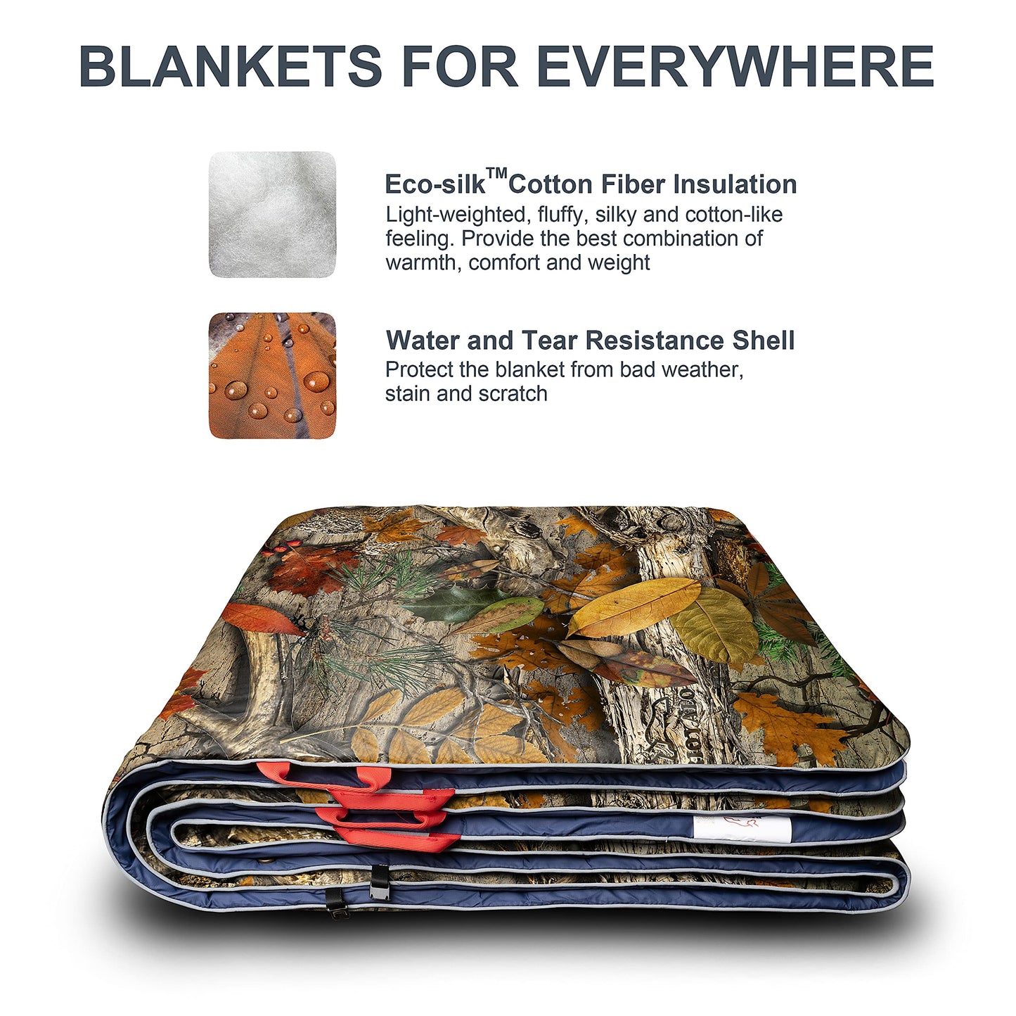 ECOSILK Outdoor Blanket Waterproof | XL Puffy Camping Blanket for Hiking Backpacking | Lightweight Packable Travel Cars Blanket w. Stuff Sack for Picnic Festival |55 X 79 in| Forest Camo…