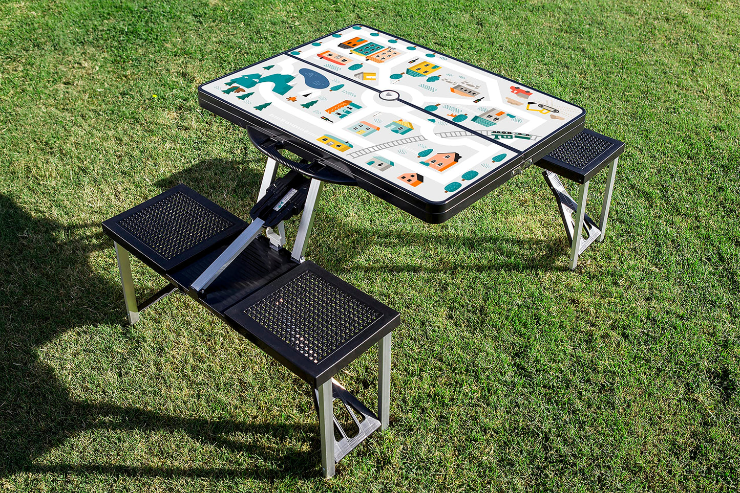 PICNIC TIME Portable Folding Picnic Table with Seats for 4, Collapsible Aluminum Table with Benches & Umbrella Hole, Lightweight Foldable Table for Camping, Travel, Backyard, Tailgating (Red)