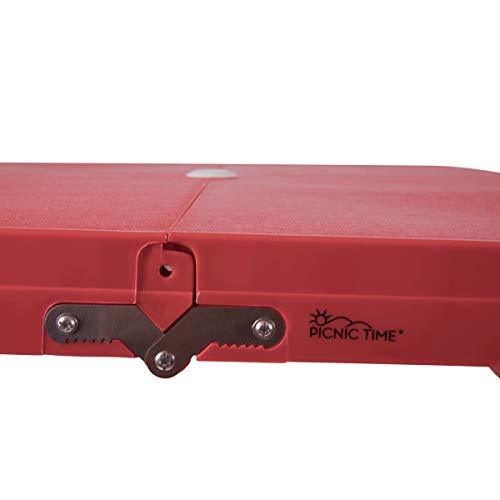 PICNIC TIME Portable Folding Picnic Table with Seats for 4, Collapsible Aluminum Table with Benches & Umbrella Hole, Lightweight Foldable Table for Camping, Travel, Backyard, Tailgating (Red)
