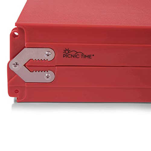 PICNIC TIME Portable Folding Picnic Table with Seats for 4, Collapsible Aluminum Table with Benches & Umbrella Hole, Lightweight Foldable Table for Camping, Travel, Backyard, Tailgating (Red)