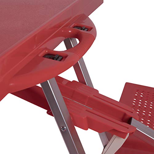 PICNIC TIME Portable Folding Picnic Table with Seats for 4, Collapsible Aluminum Table with Benches & Umbrella Hole, Lightweight Foldable Table for Camping, Travel, Backyard, Tailgating (Red)