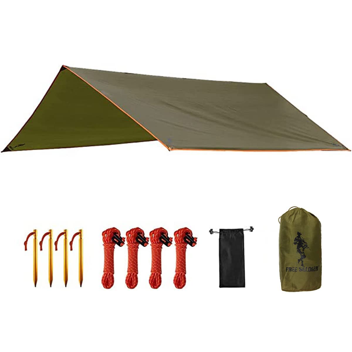 FREE SOLDIER Waterproof Portable Tarp Multifunctional Outdoor Camping Traveling Awning Backpacking Tarp Shelter Rain (Brown 10×10.5ft)