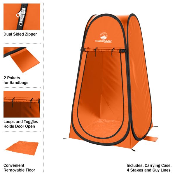 Pop Up Pod - Privacy Shower Tent, Dressing Room, or Portable Toilet Stall with Carry Bag for Camping, Beach, or Tailgate by Wakeman Outdoors (Black)