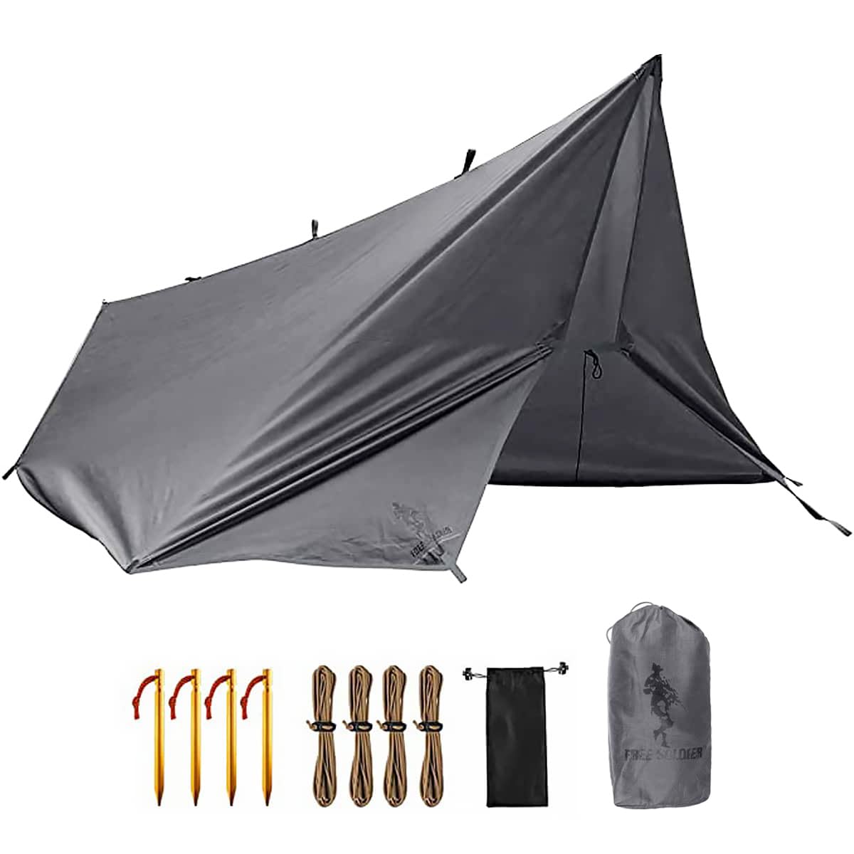 FREE SOLDIER Waterproof Portable Tarp Multifunctional Outdoor Camping Traveling Awning Backpacking Tarp Shelter Rain (Brown 10×10.5ft)