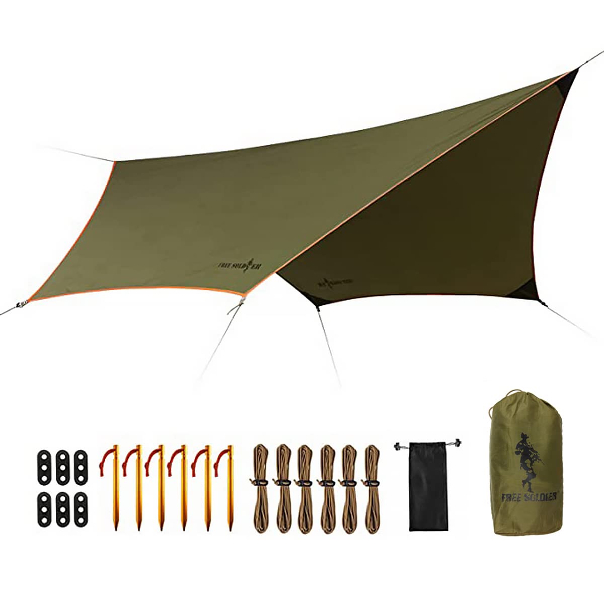 FREE SOLDIER Waterproof Portable Tarp Multifunctional Outdoor Camping Traveling Awning Backpacking Tarp Shelter Rain (Brown 10×10.5ft)
