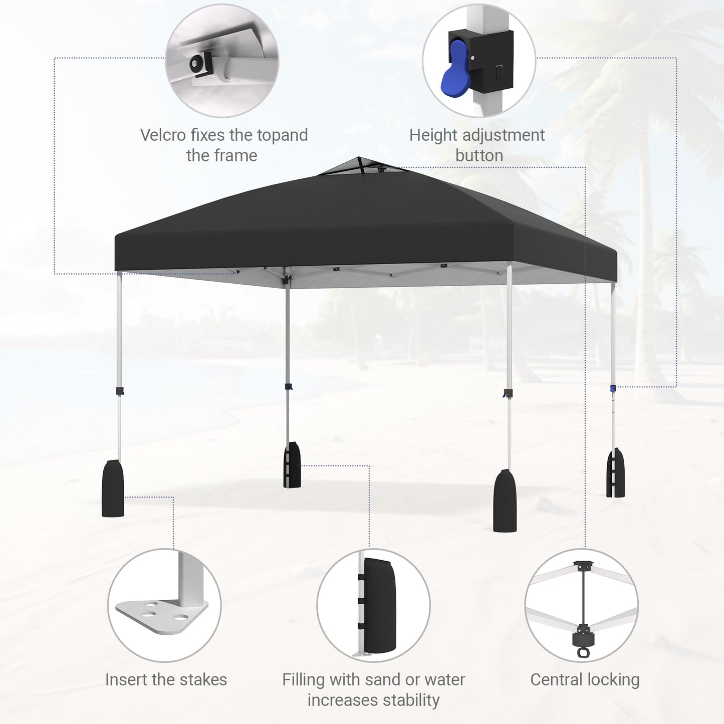 10x10 Pop Up Canopy - Instant Setup Beach Tent with Wheeled Carry Bag, 8 Sandbags & 4 Guy Lines - Portable Sun Shade for Camping, Events, Silver Coated Top, White