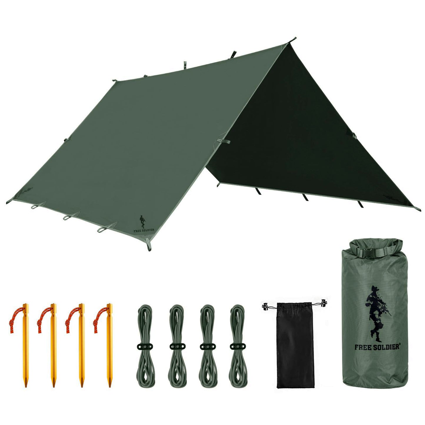 FREE SOLDIER Waterproof Portable Tarp Multifunctional Outdoor Camping Traveling Awning Backpacking Tarp Shelter Rain (Brown 10×10.5ft)
