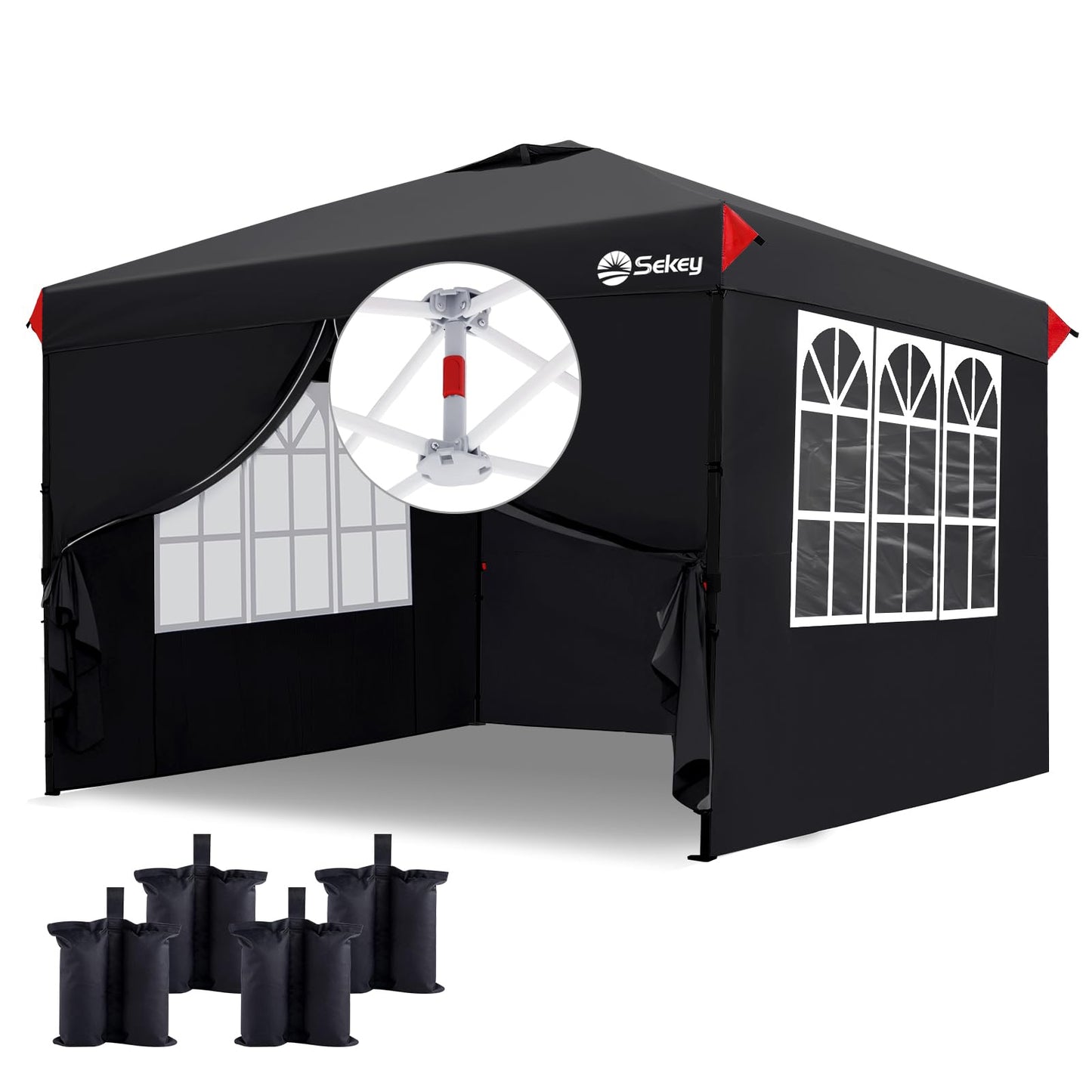 Sekey 10x10 Pop Up Canopy with 4 Sidewalls, One Push Setup Instant Outdoor Gazebo, Instant Easy Up Canopy with UPF50+ Top, 4 Weight Bags for Events, Beach, Patio, Camping