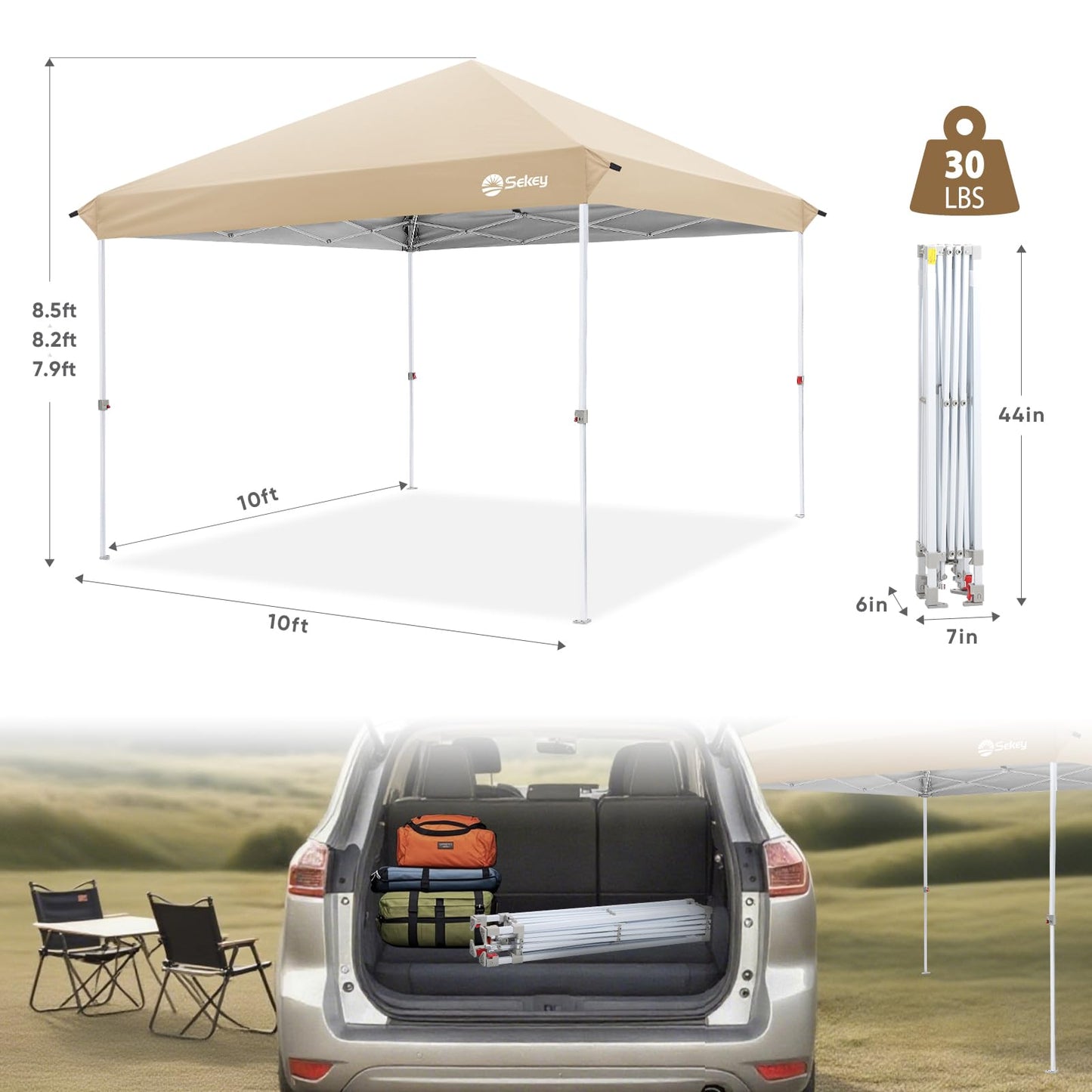 Sekey 10x10 Pop Up Canopy with 4 Sidewalls, One Push Setup Instant Outdoor Gazebo, Instant Easy Up Canopy with UPF50+ Top, 4 Weight Bags for Events, Beach, Patio, Camping