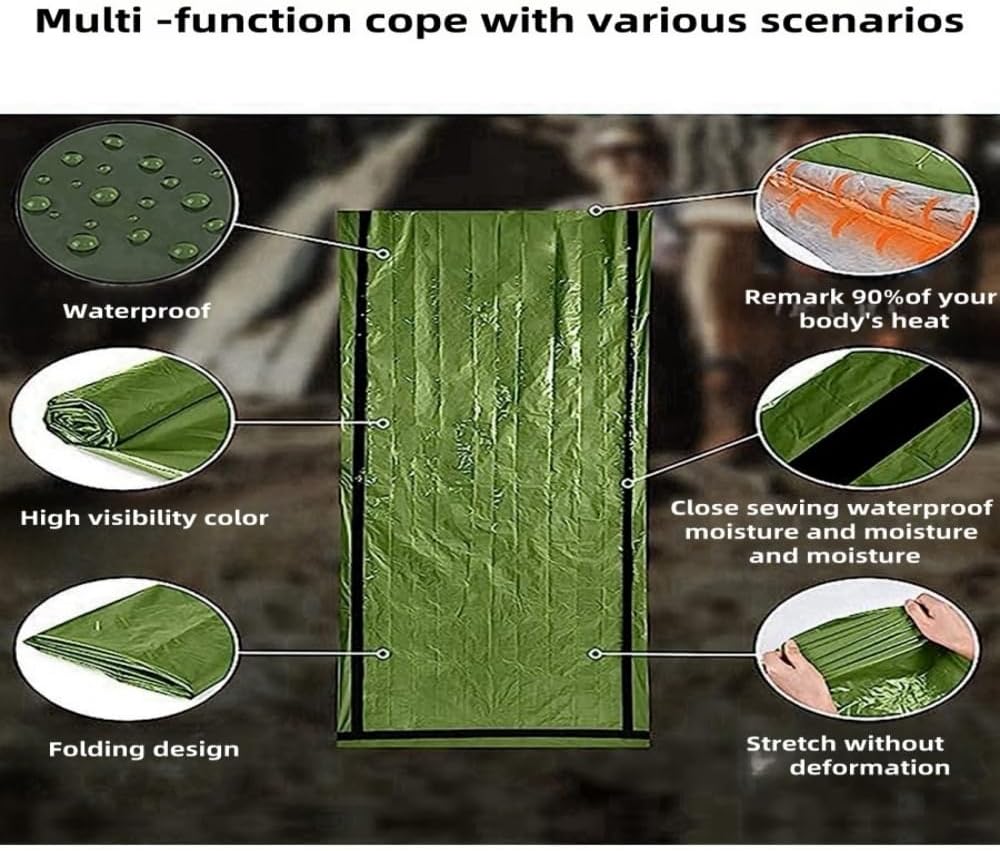 Emergency Survival Tent. 2-Person Tube Shelter Waterproof & Windproof Reusable Thermal Blanket Compact,Lightweight Includes SOS Whistle Perfect for Camping, Hiking, and Emergencies.