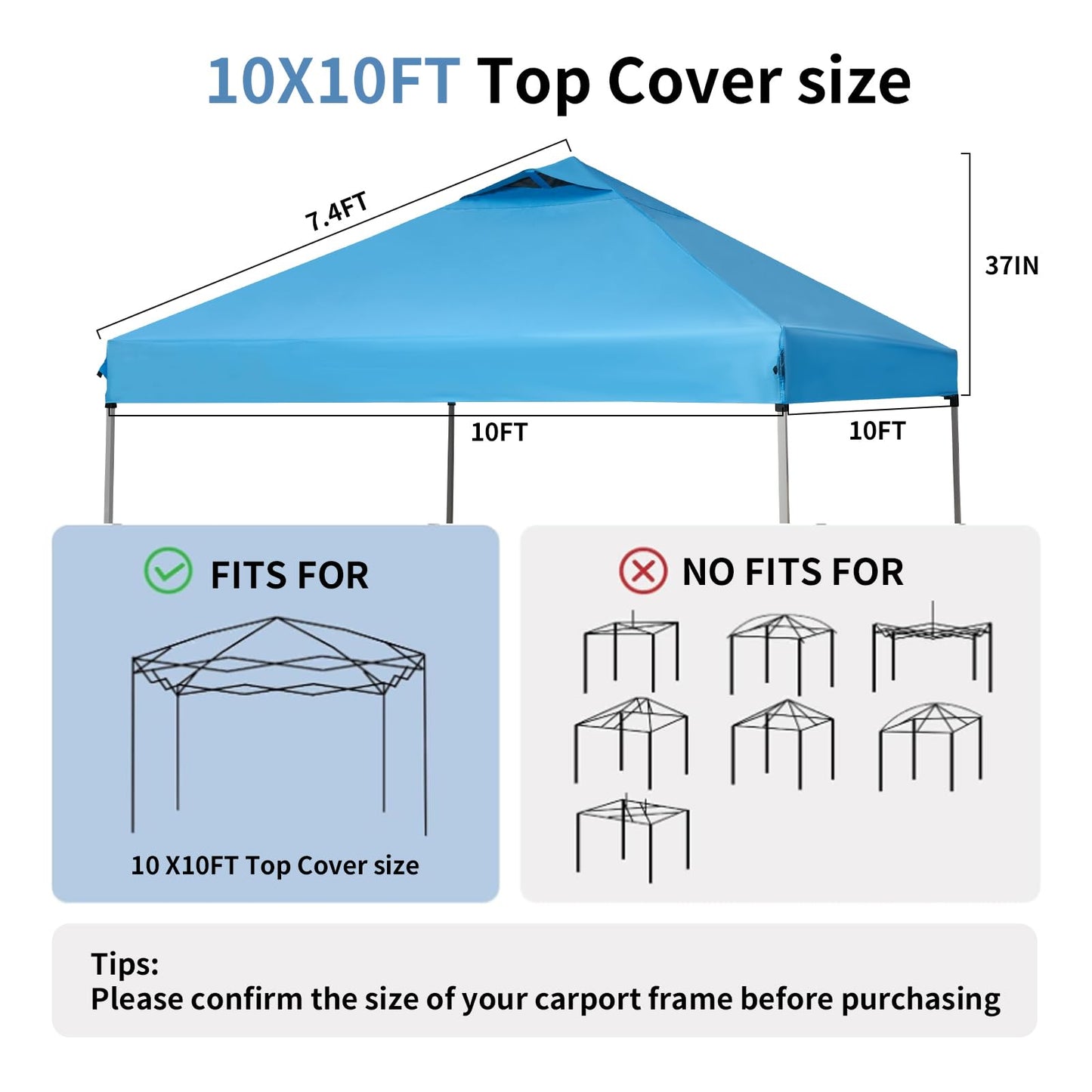 10x10 Canopy Replacement Top, Pop Up Tent with Air Vent for Straight Leg Frame, Waterproof with Windproof Ropes for Garden Patio Camping (Top Only) (White)