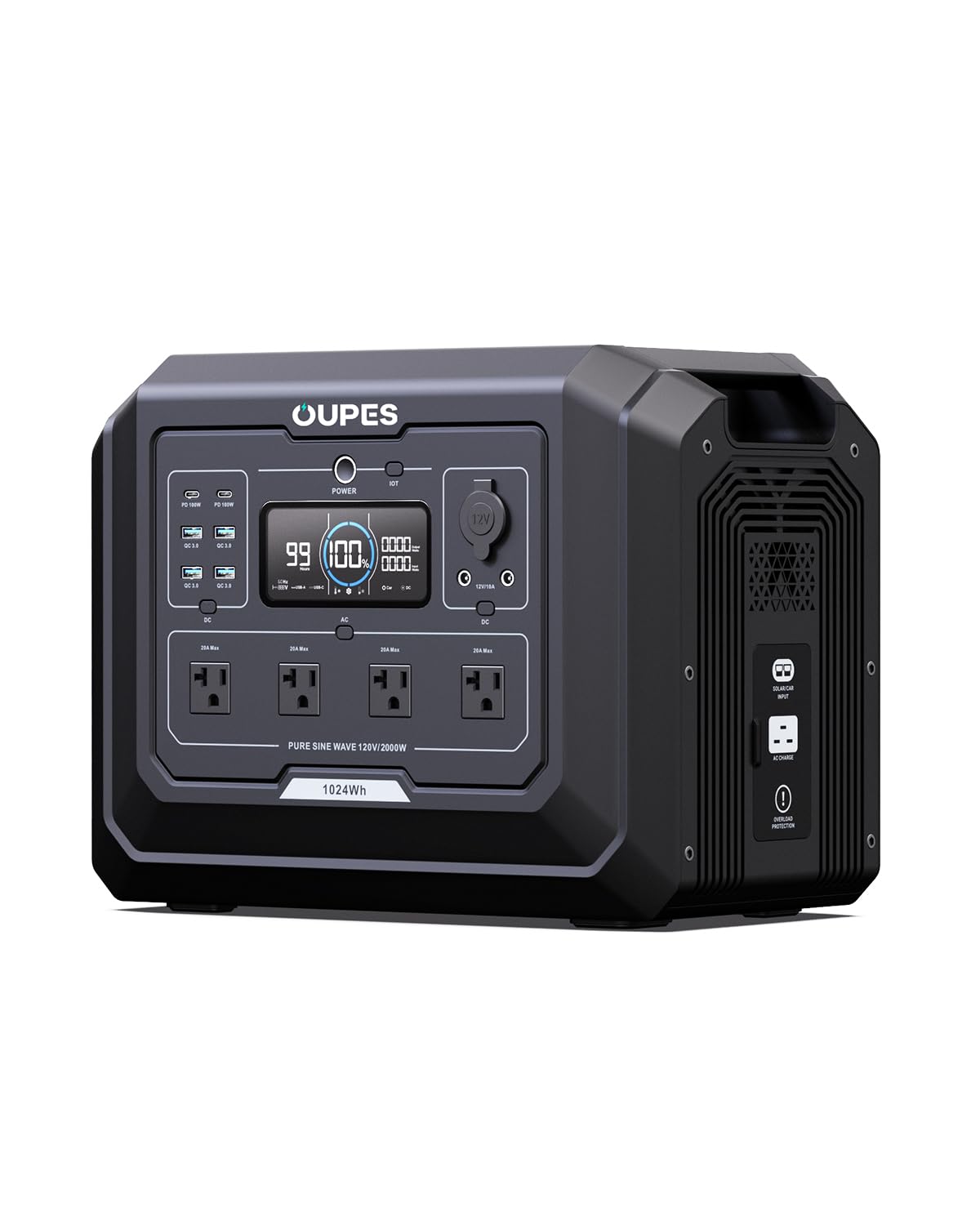 OUPES Mega 1 Portable Power Station, 1024Wh LiFePO4 Battery w/ 4 2000W AC Outlets & 140W USB-C, Expandable to 5kWh, Solar Generator for Home Backup Power, Camping & Road Trips (Solar Panel Optional)