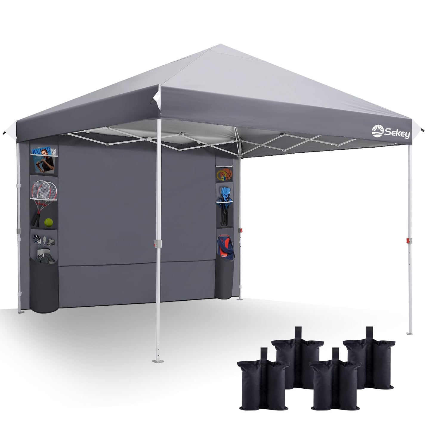 Sekey 10x10 Pop Up Canopy with 4 Sidewalls, One Push Setup Instant Outdoor Gazebo, Instant Easy Up Canopy with UPF50+ Top, 4 Weight Bags for Events, Beach, Patio, Camping