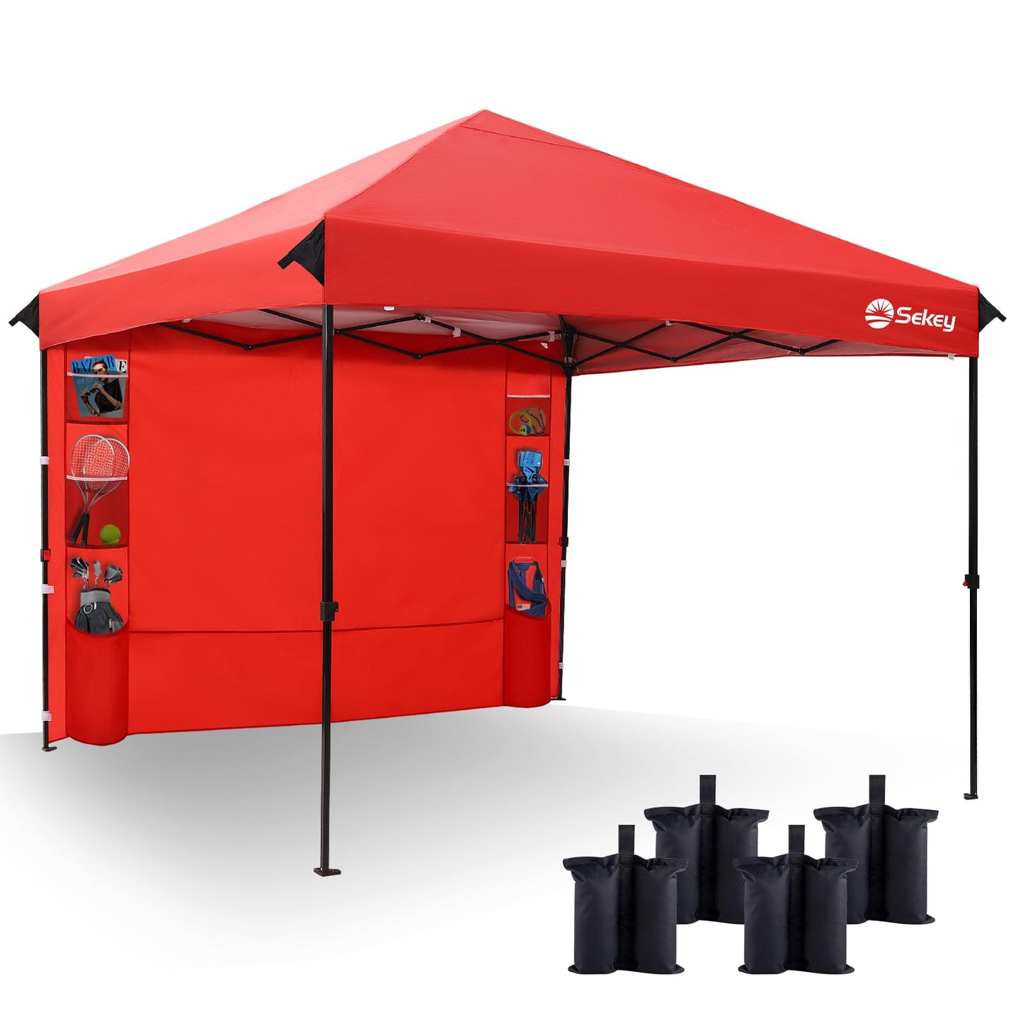Sekey 10x10 Pop Up Canopy with 4 Sidewalls, One Push Setup Instant Outdoor Gazebo, Instant Easy Up Canopy with UPF50+ Top, 4 Weight Bags for Events, Beach, Patio, Camping