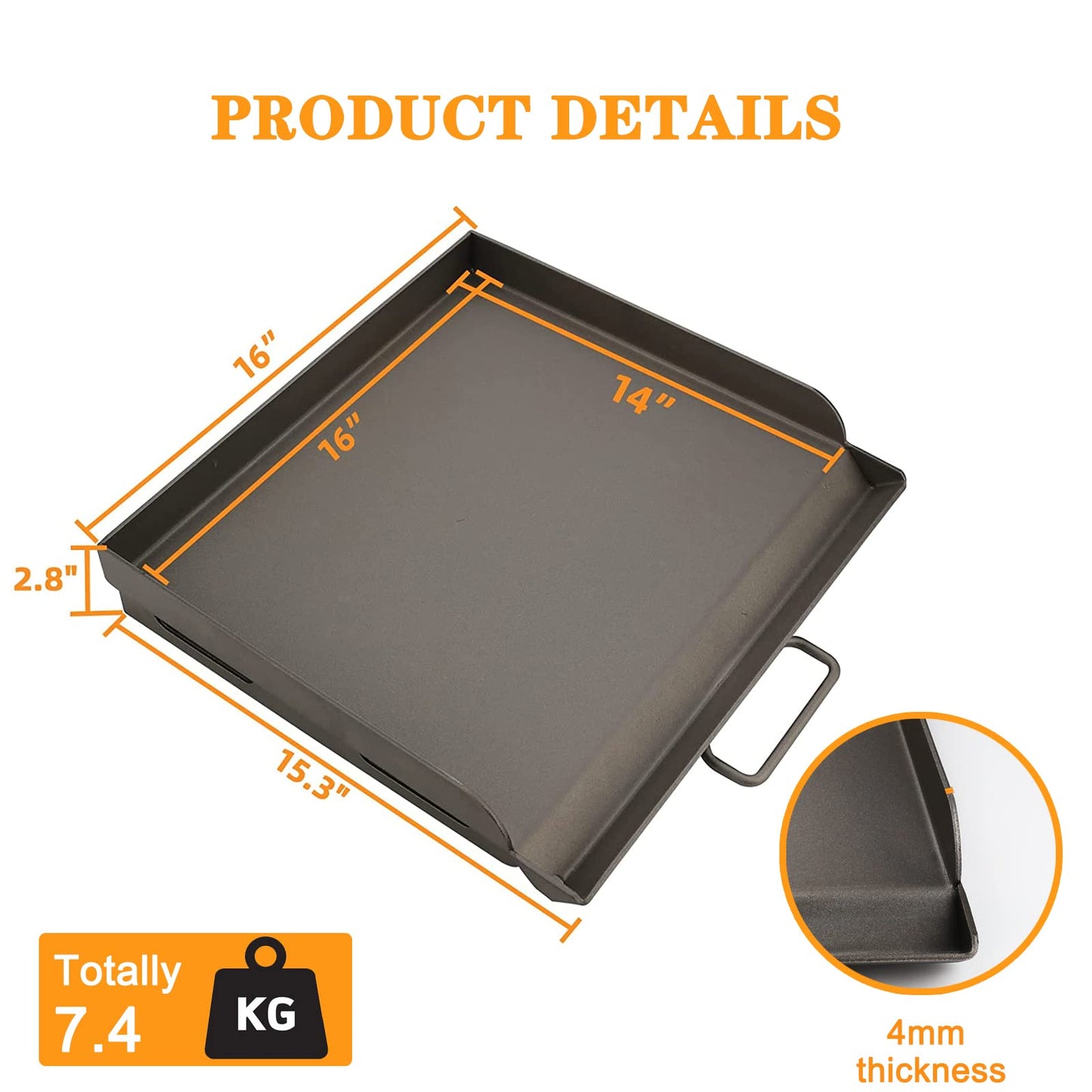 Uniflasy Fry Griddle for Camp Chef Stove, 14" x16" Flat Top Gas Grill Griddle for Camp Chef EX60LW EX60P EX60FP EX60B EX280LW DB60D YK60LW EX90LW SB30D, Professional Griddle Flat Top Plate