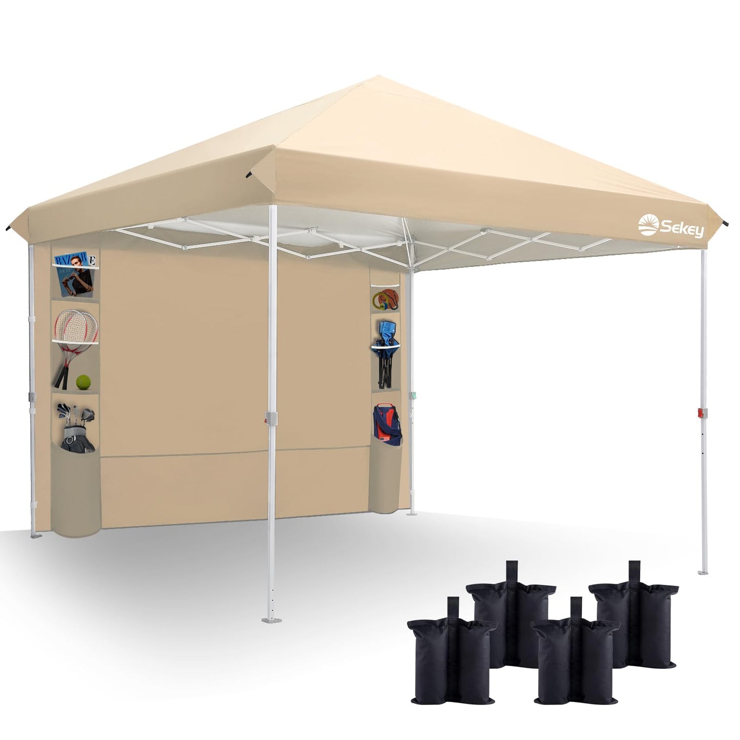 Sekey 10x10 Pop Up Canopy with 4 Sidewalls, One Push Setup Instant Outdoor Gazebo, Instant Easy Up Canopy with UPF50+ Top, 4 Weight Bags for Events, Beach, Patio, Camping
